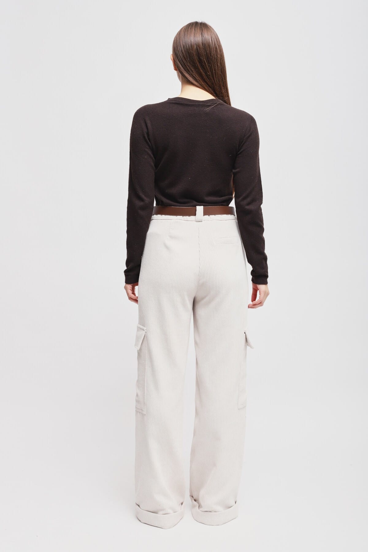 Pantalon cargo en velours côtelé avec ceinture Maryley