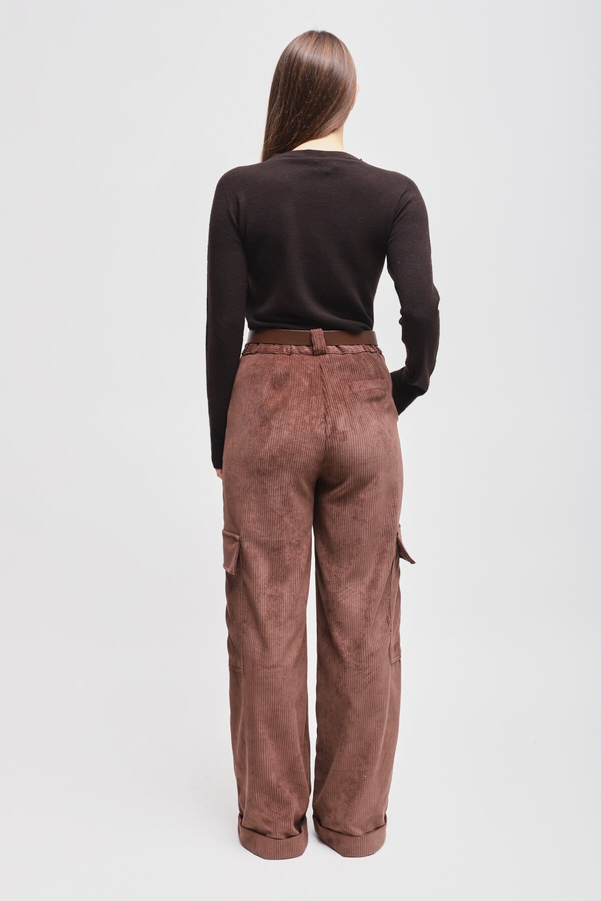 Pantalon cargo en velours côtelé avec ceinture Maryley