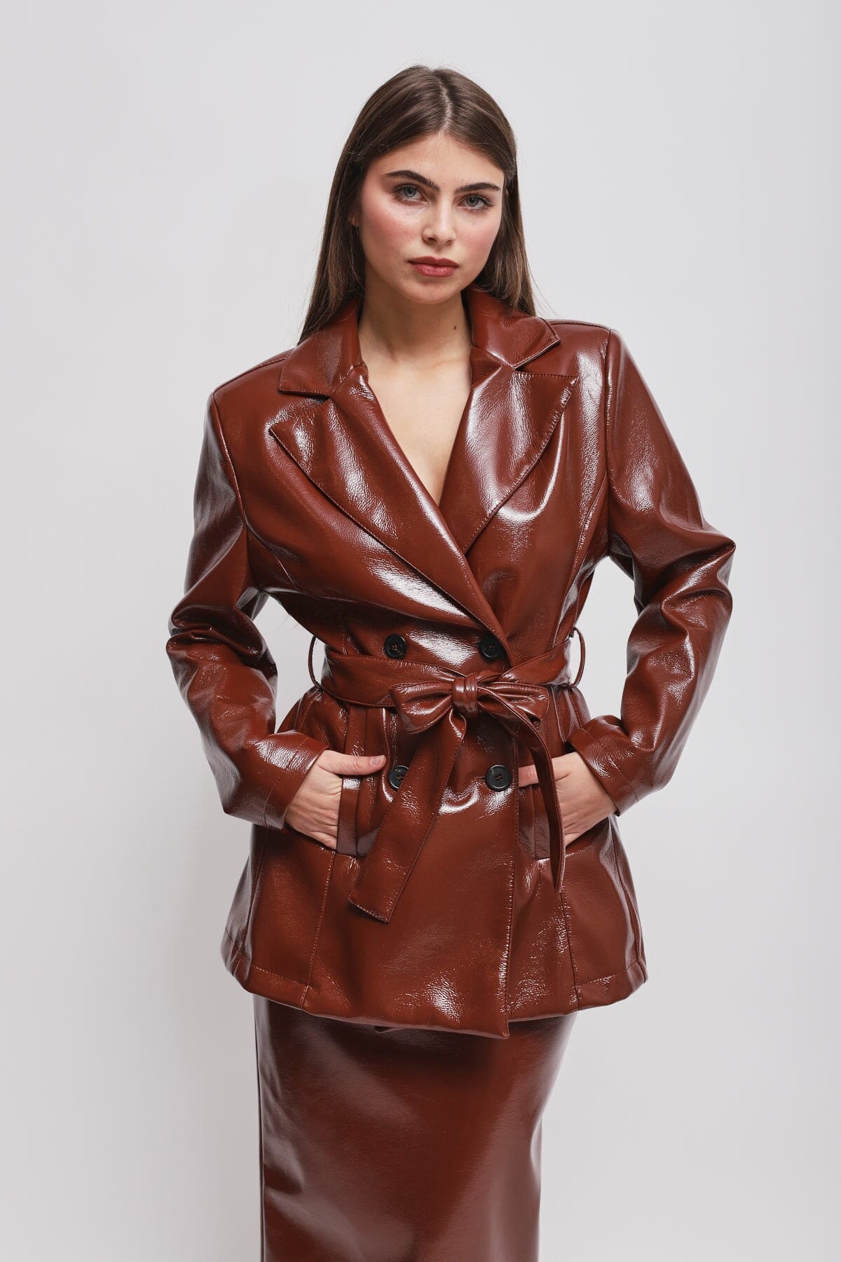 Giacca Doppiopetto In Vinile Con Fusciacca Maryley