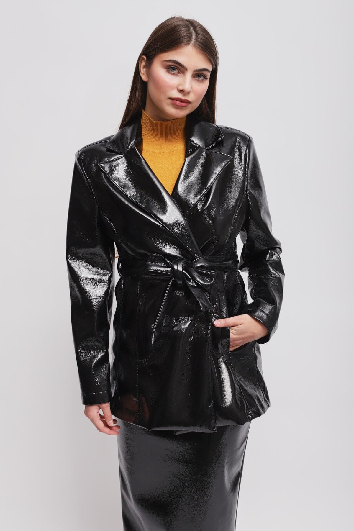 Giacca Doppiopetto In Vinile Con Fusciacca Maryley