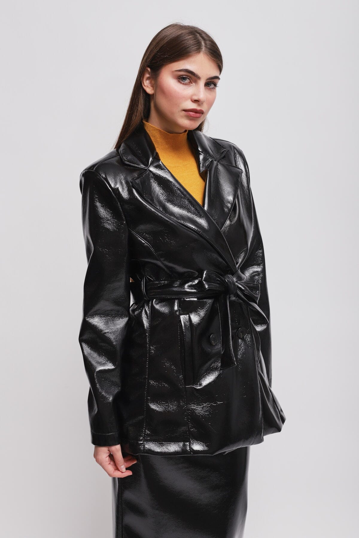 Giacca Doppiopetto In Vinile Con Fusciacca Maryley