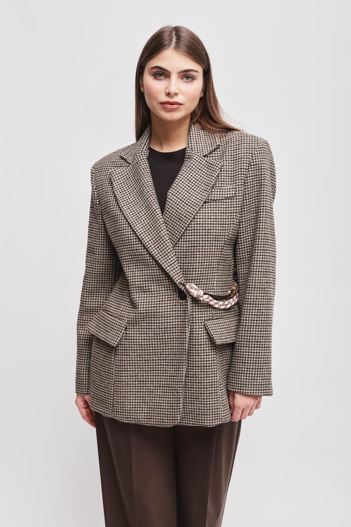 Pied De Poule Jacket With Maryley Strap