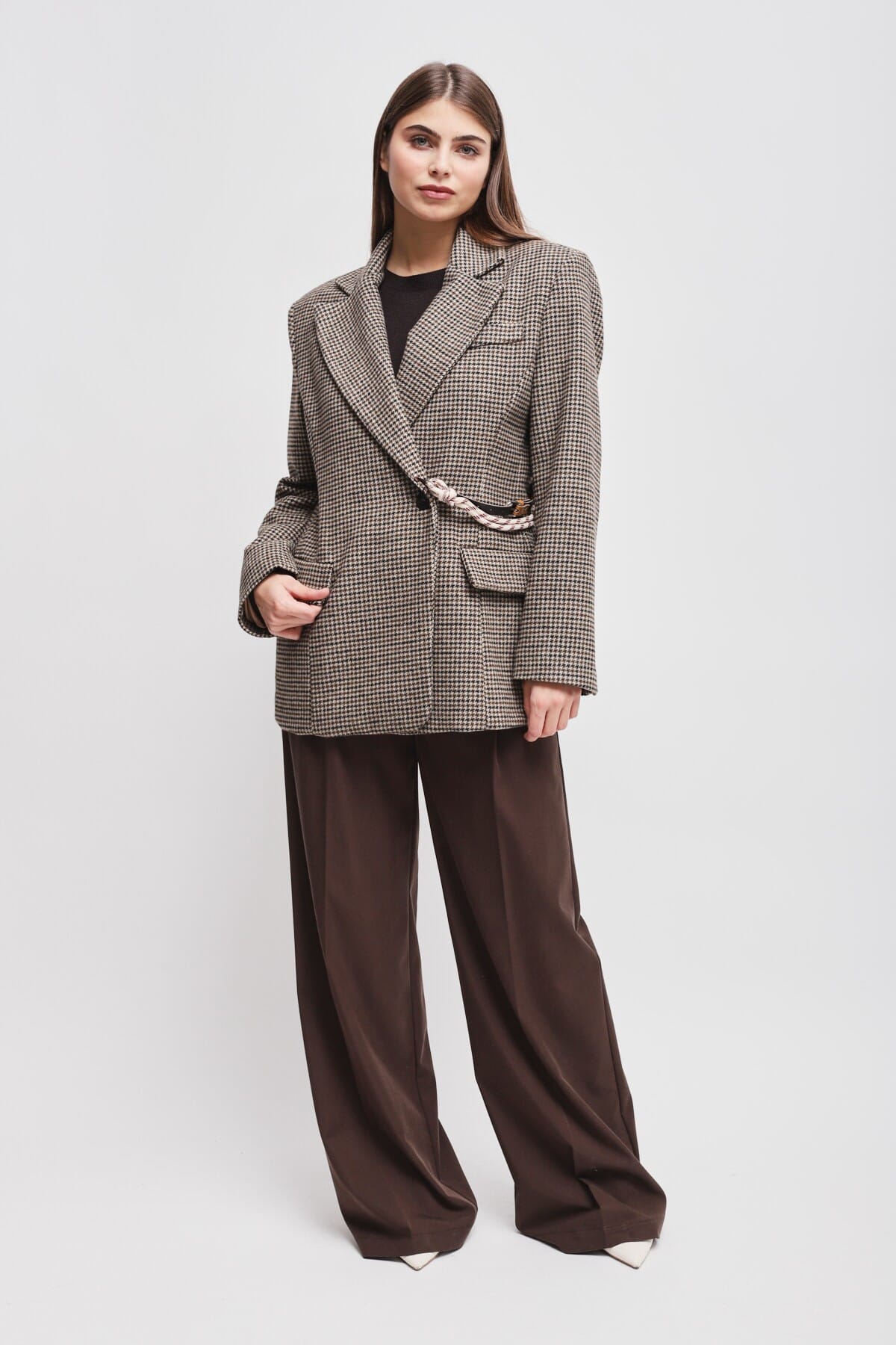 Pied De Poule Jacket With Maryley Strap