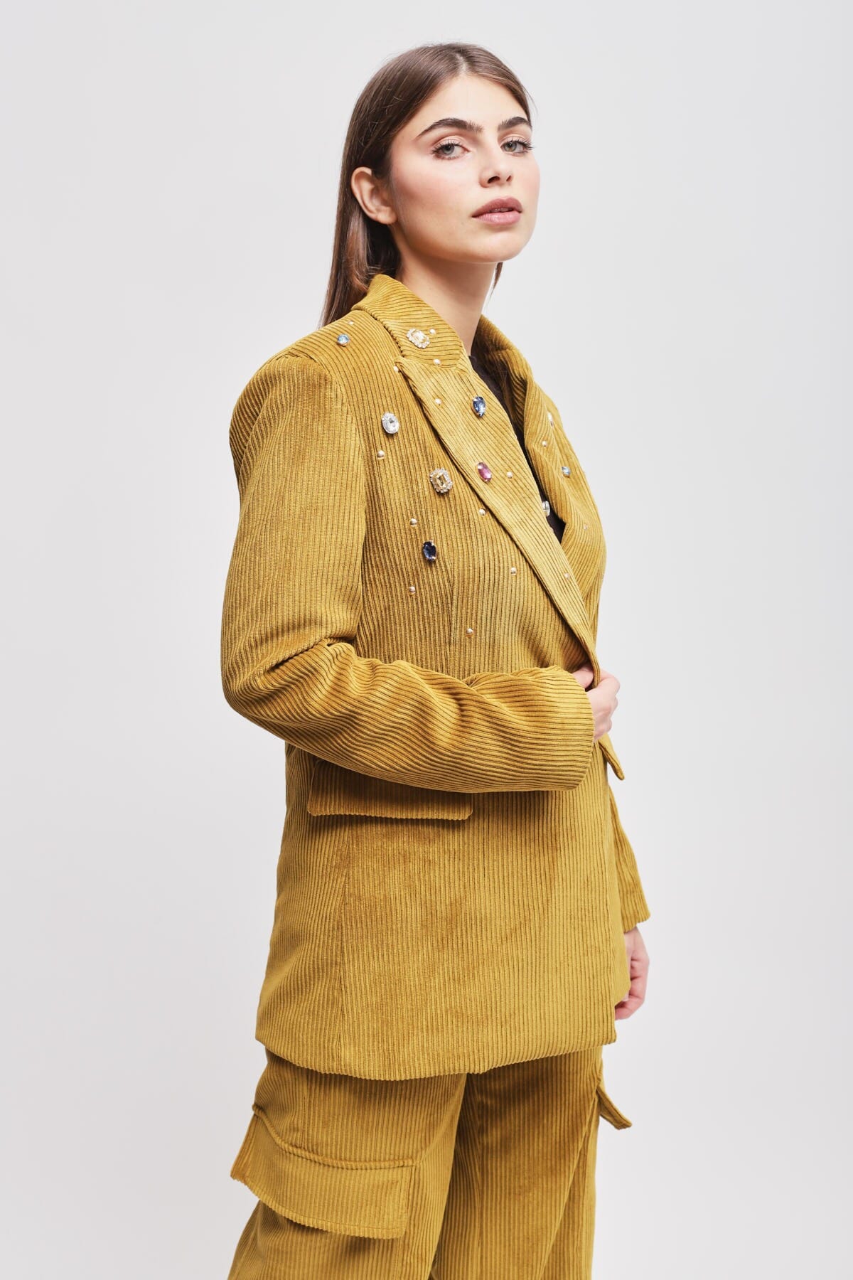 Maryley Rhinestone Corduroy Jacket