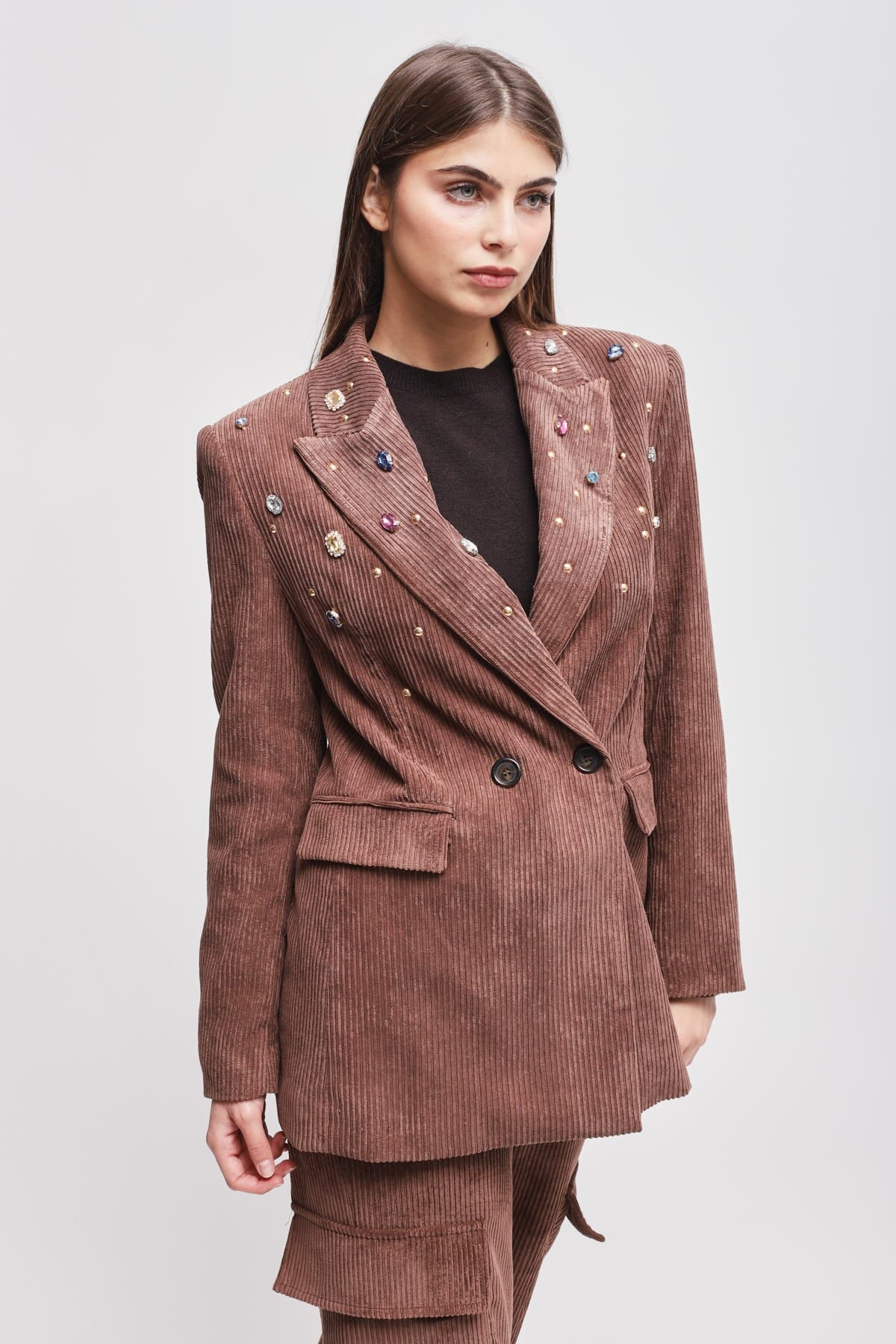 Maryley Rhinestone Corduroy Jacket