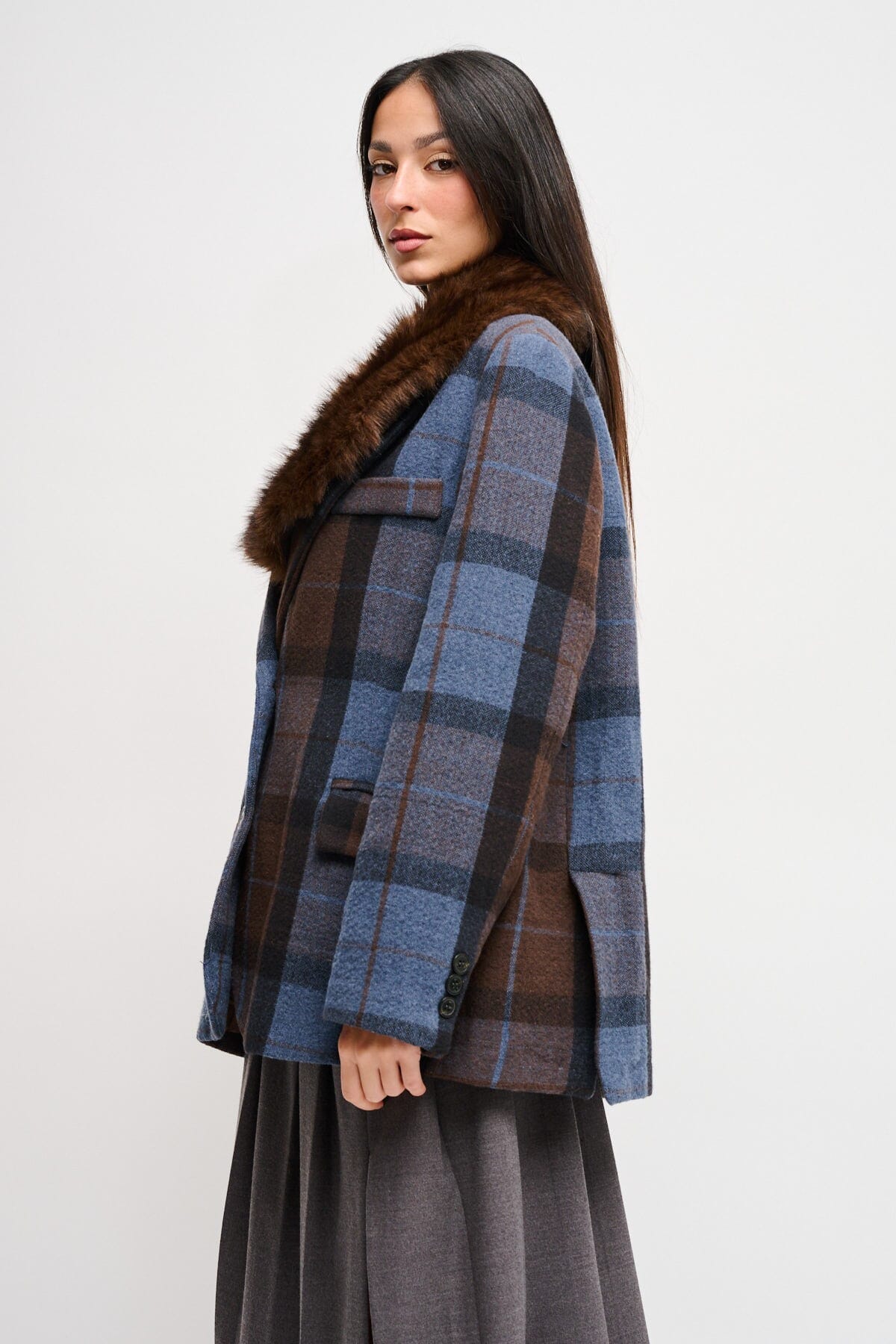 Maryley - Veste à carreaux en fausse fourrure