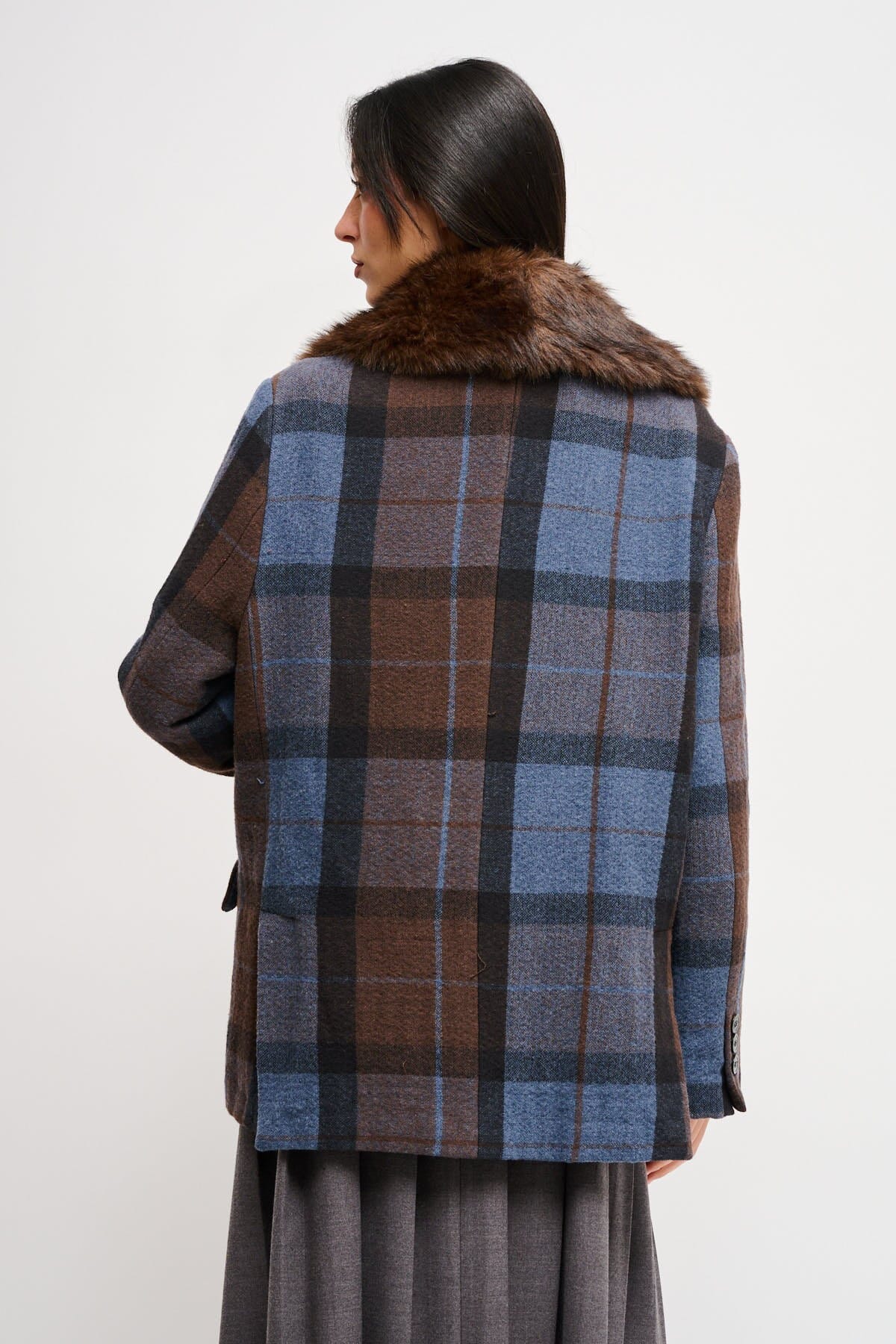 Maryley - Veste à carreaux en fausse fourrure