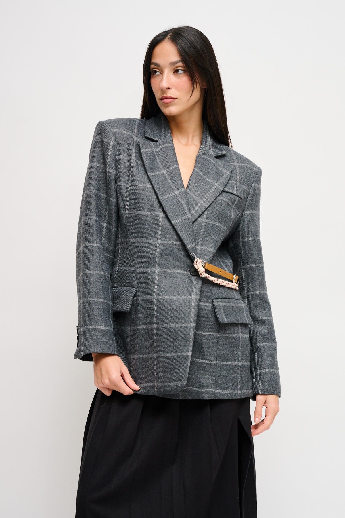 Giacca Check Con Cinturino In Vita Maryley