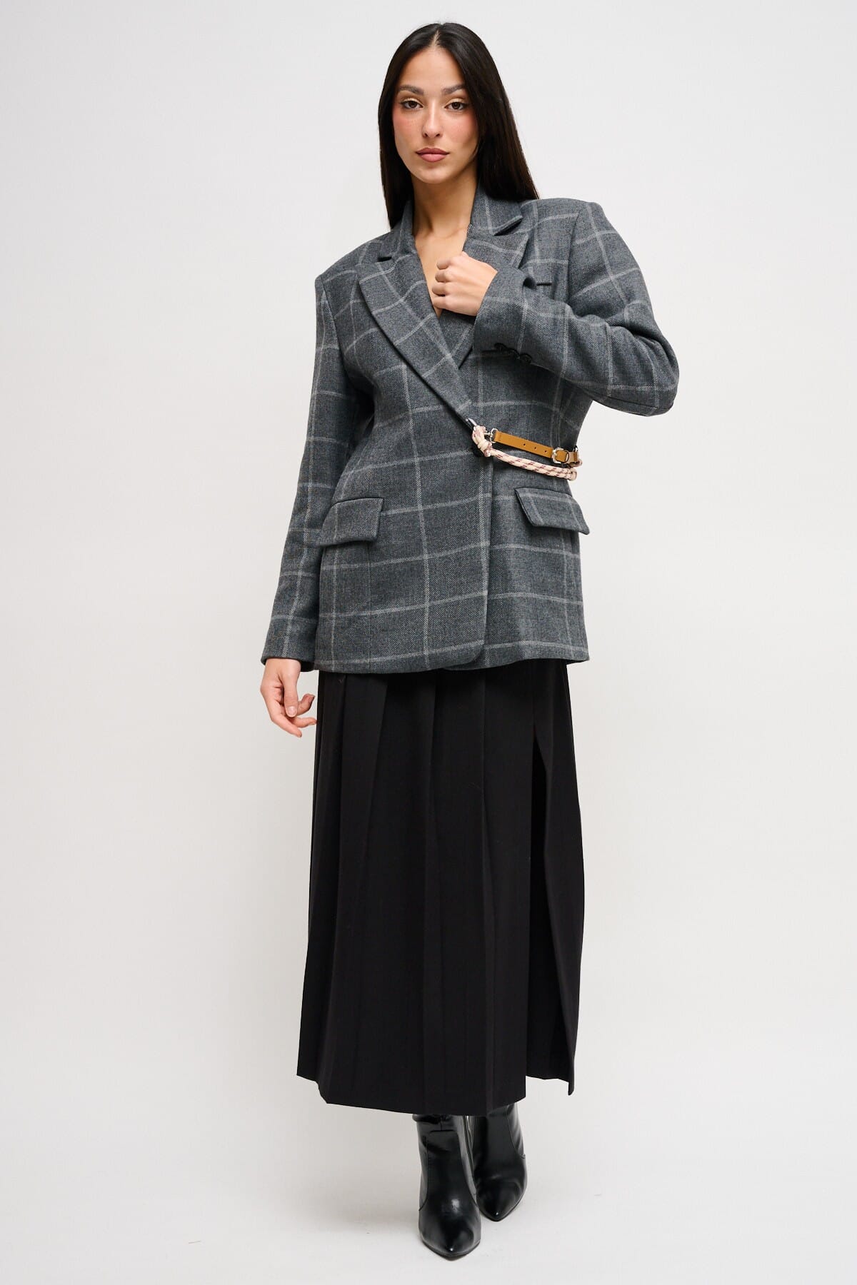 Giacca Check Con Cinturino In Vita Maryley