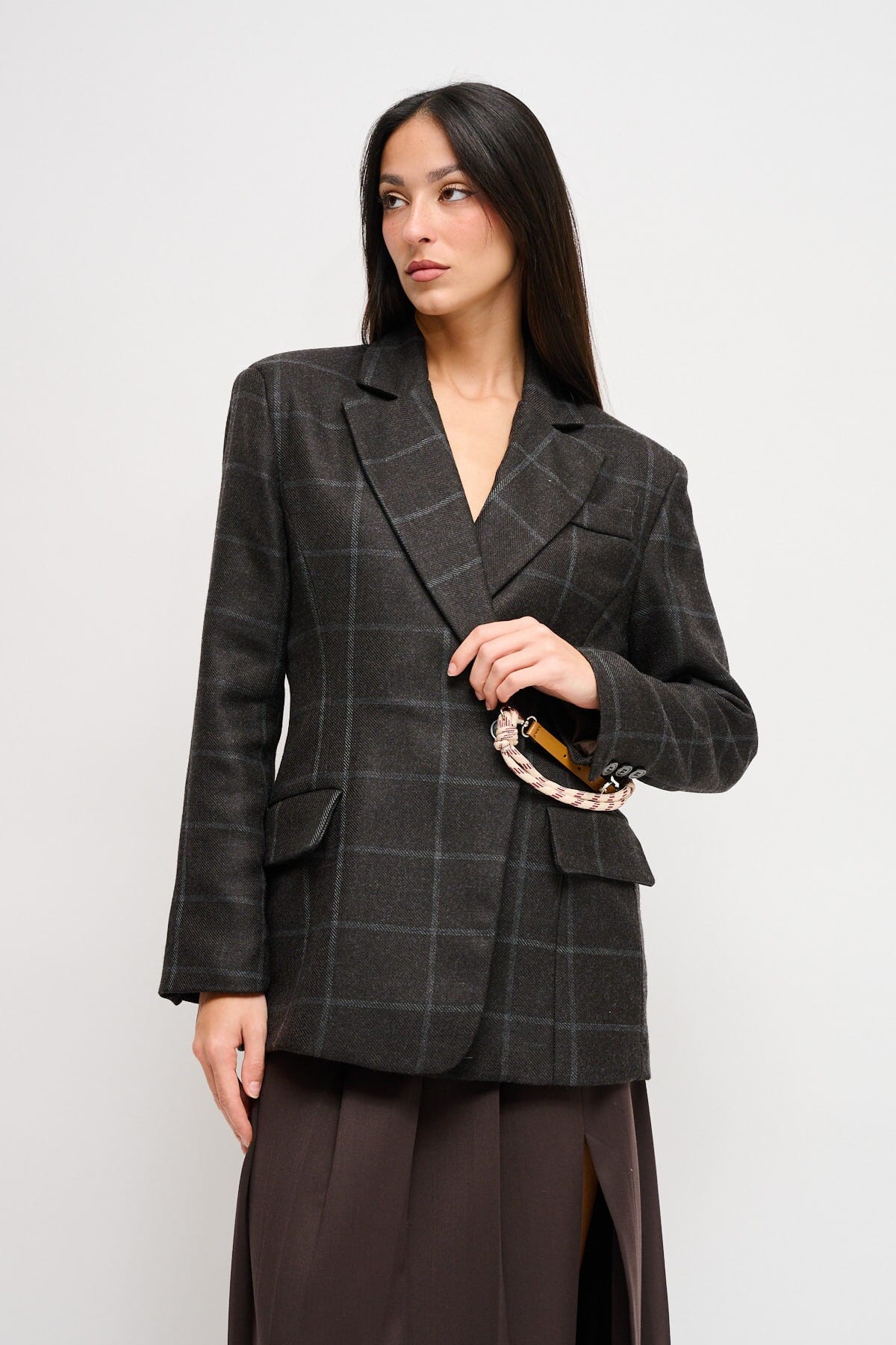 Giacca Check Con Cinturino In Vita Maryley