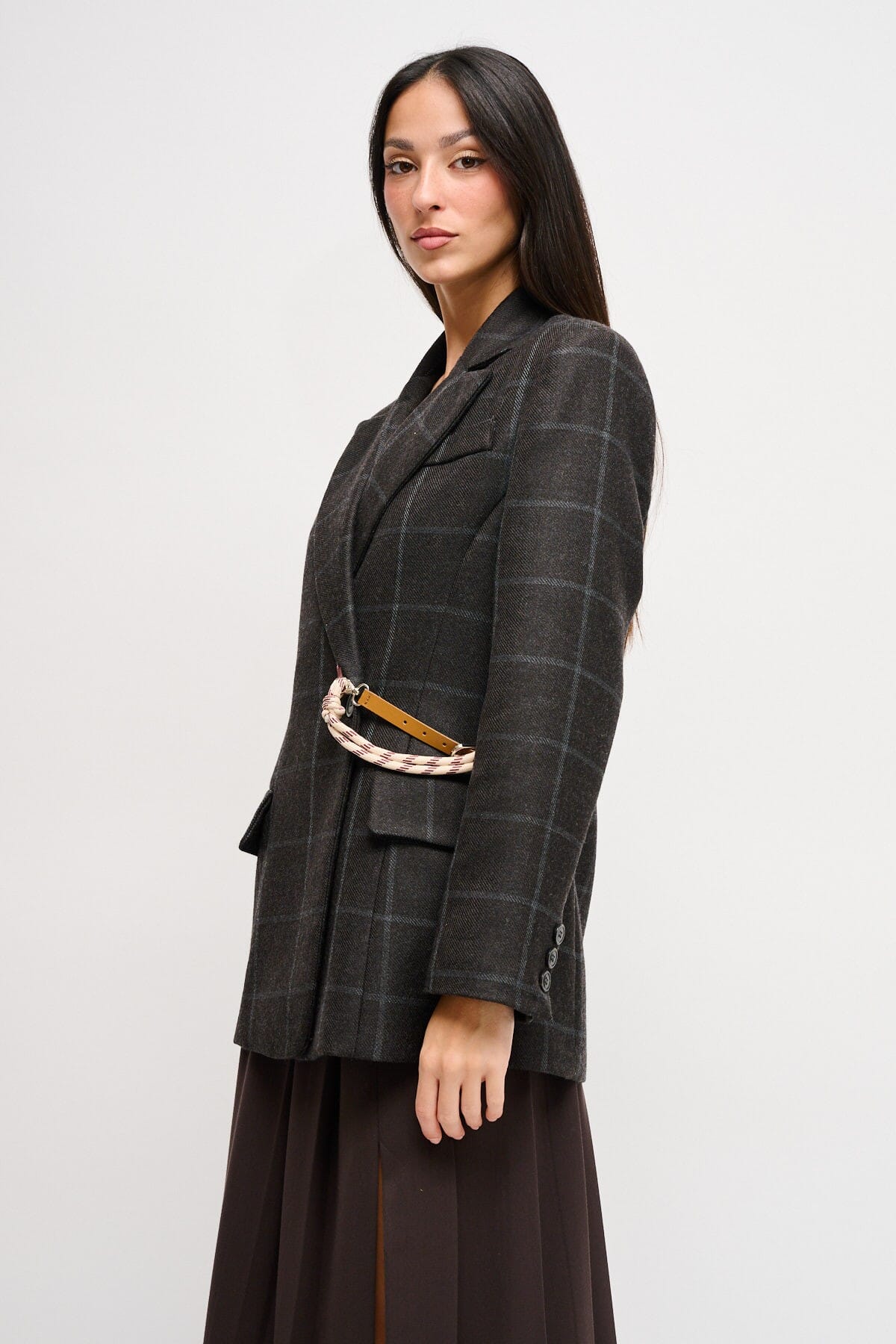 Giacca Check Con Cinturino In Vita Maryley