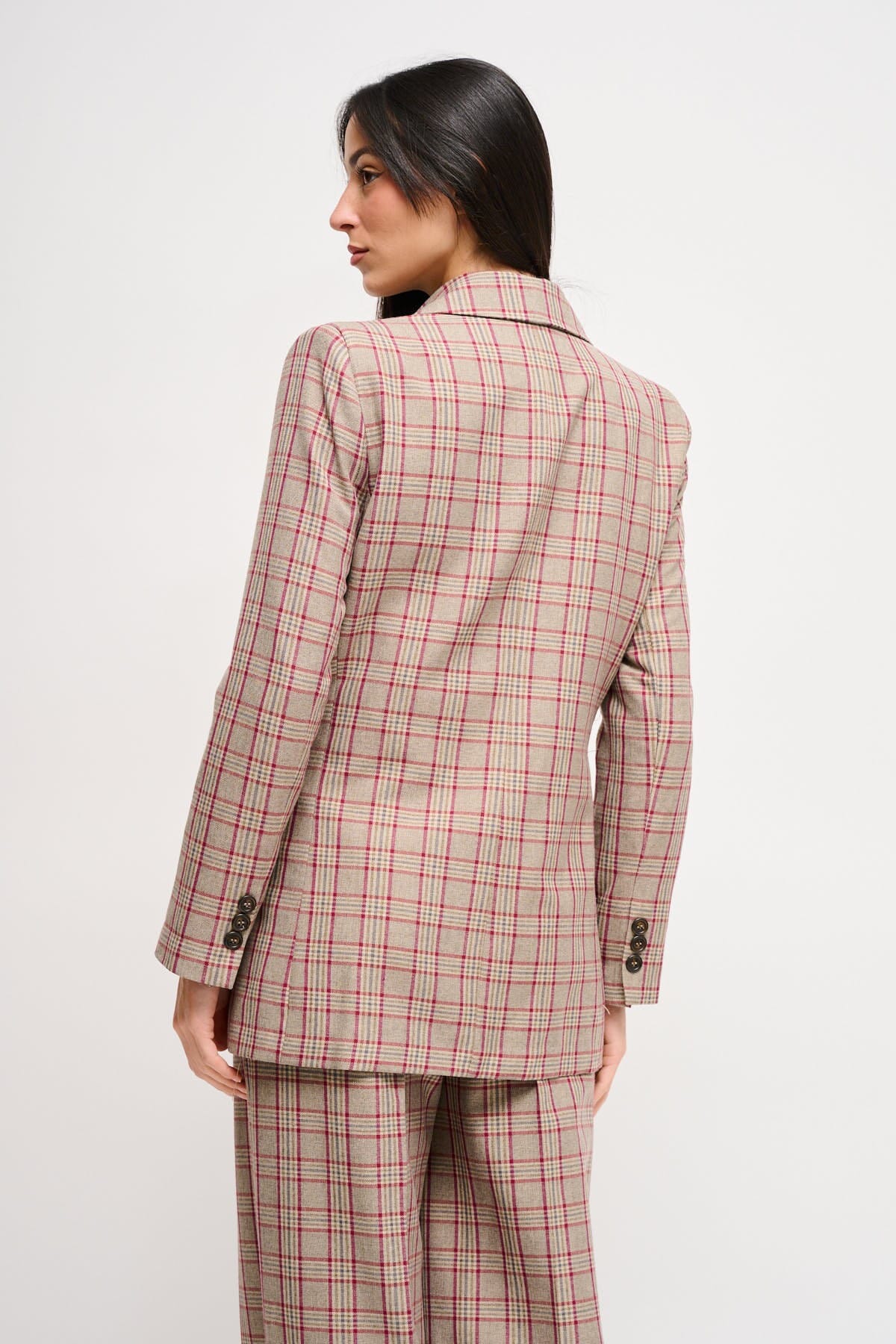 Maryley - Veste à carreaux à double boutonnage avec broche