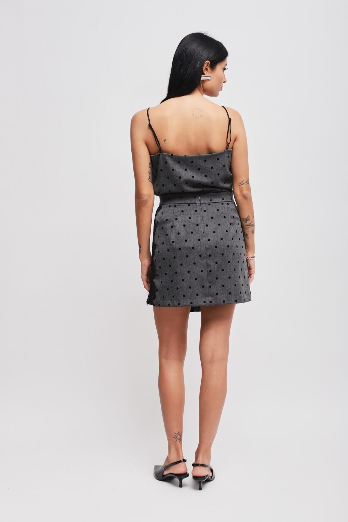 Minigonna A Pois Con Inserto In Pizzo Maryley