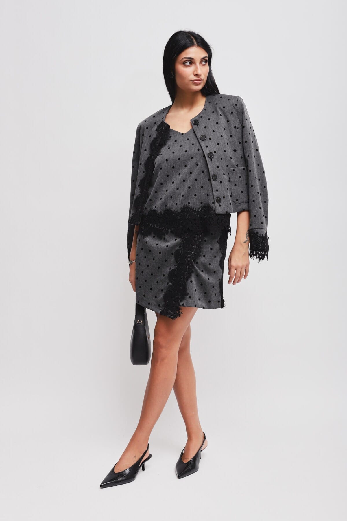 Minigonna A Pois Con Inserto In Pizzo Maryley