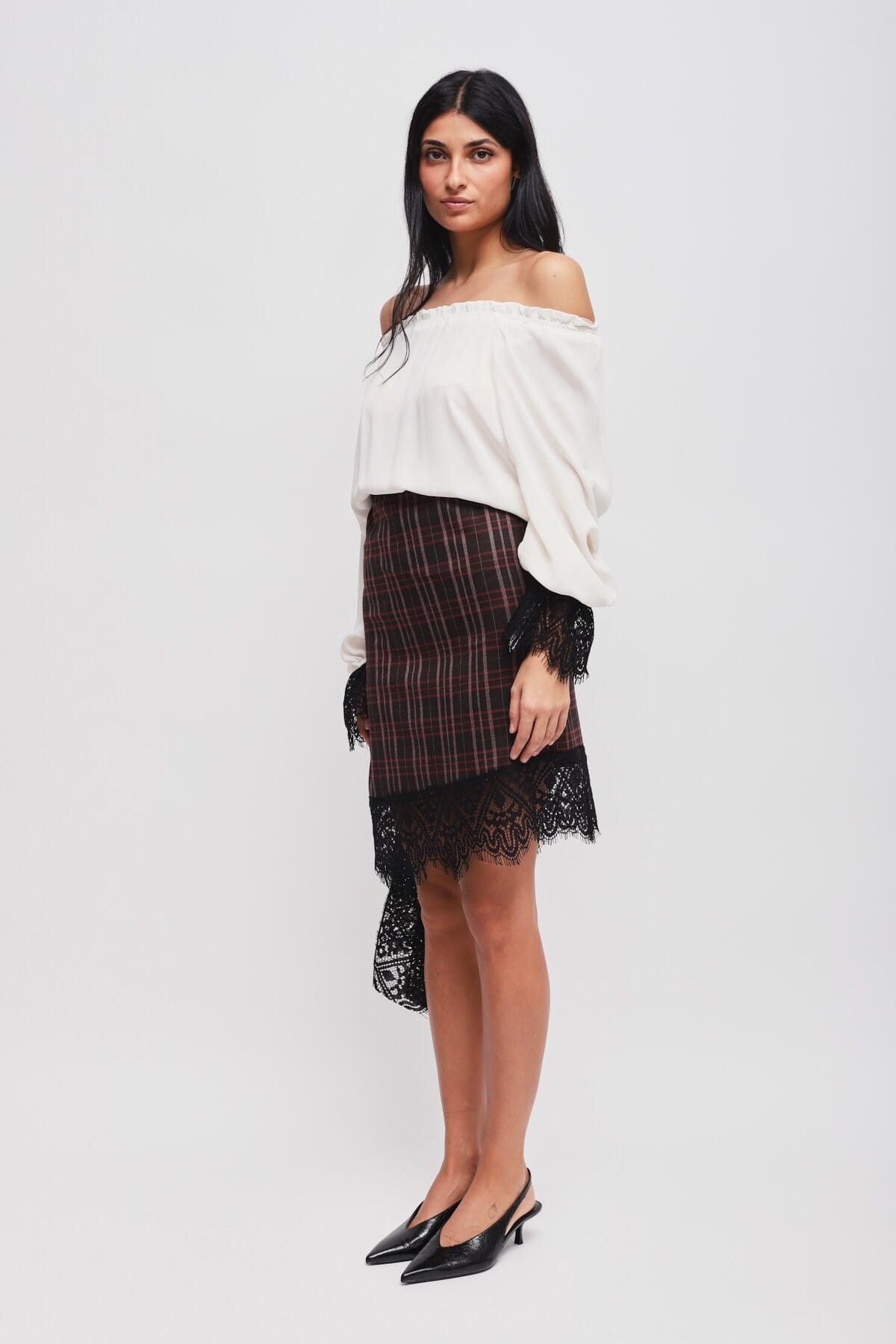 Jupe à carreaux avec dentelle Maryley