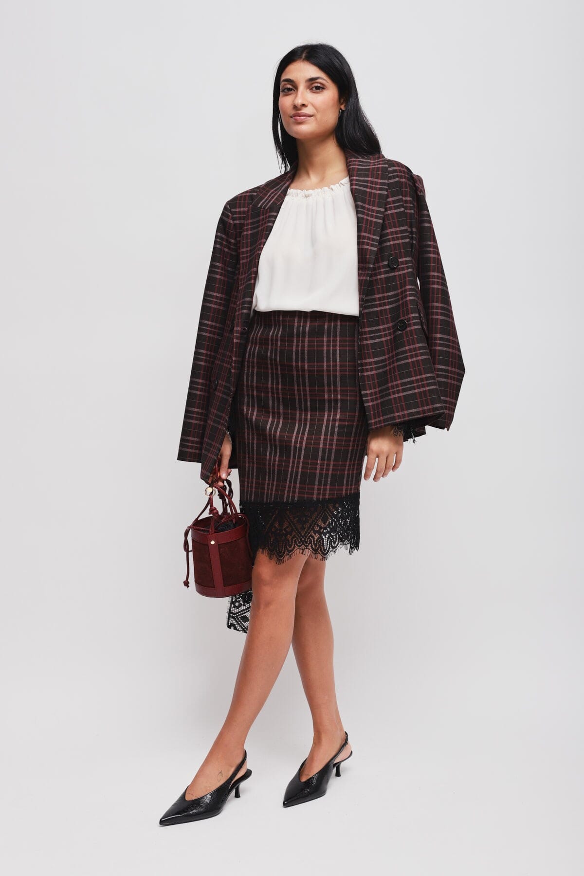 Jupe à carreaux avec dentelle Maryley