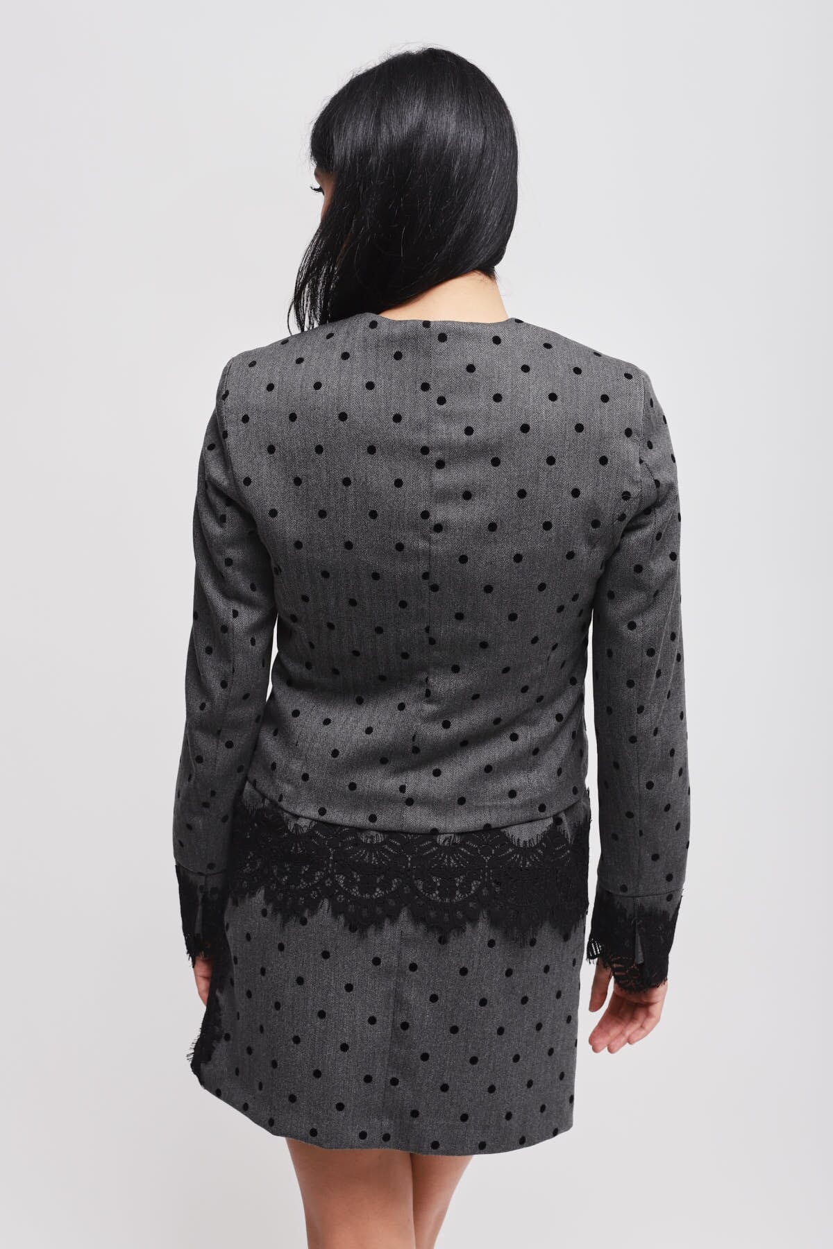 Maryley - Veste courte à pois avec empiècements en dentelle