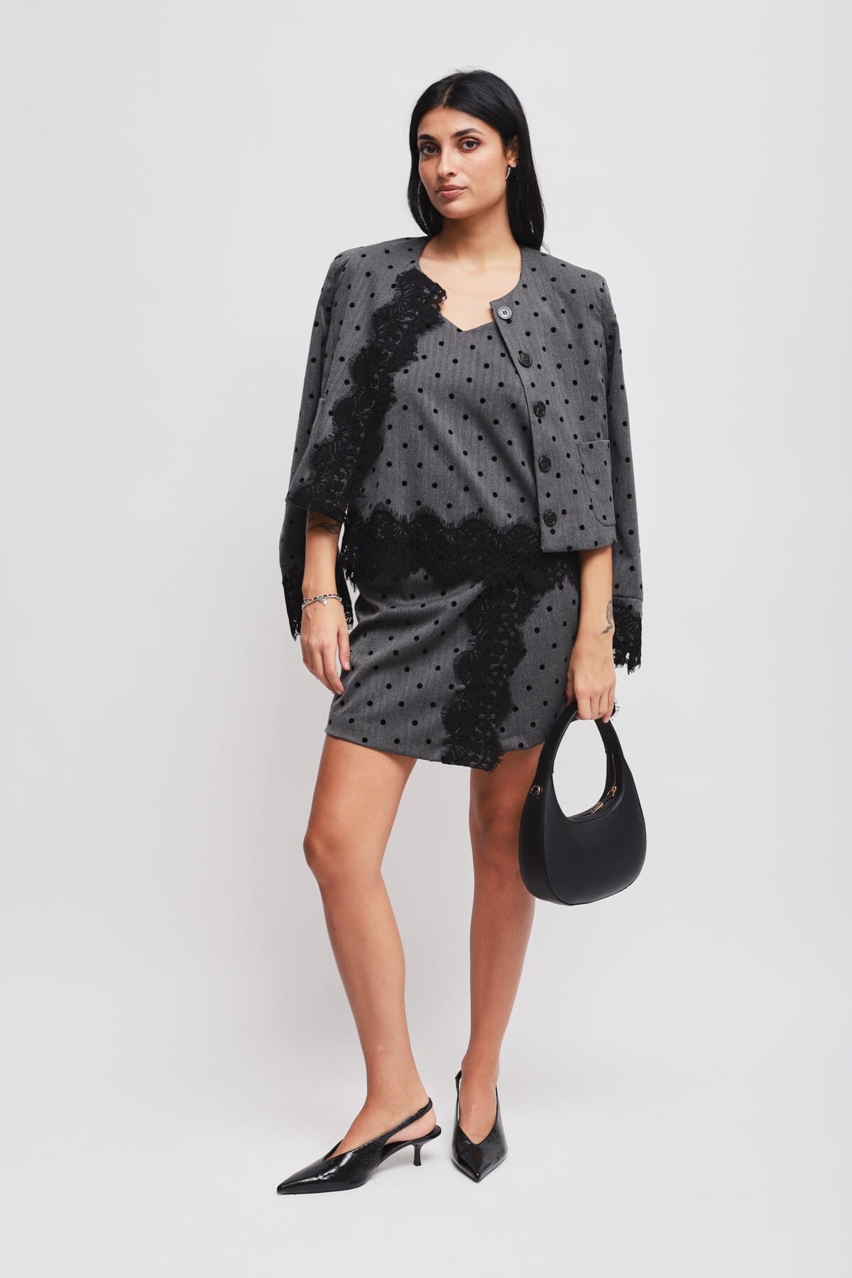 Maryley - Veste courte à pois avec empiècements en dentelle