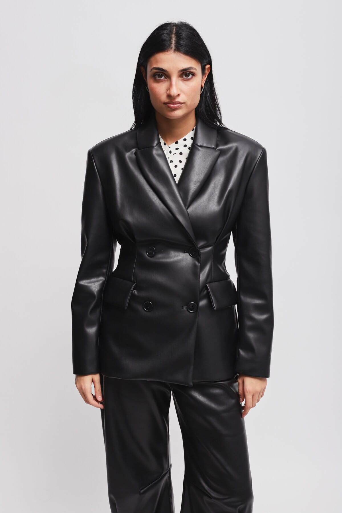 Maryley Faux Leather Double-breasted Jacket