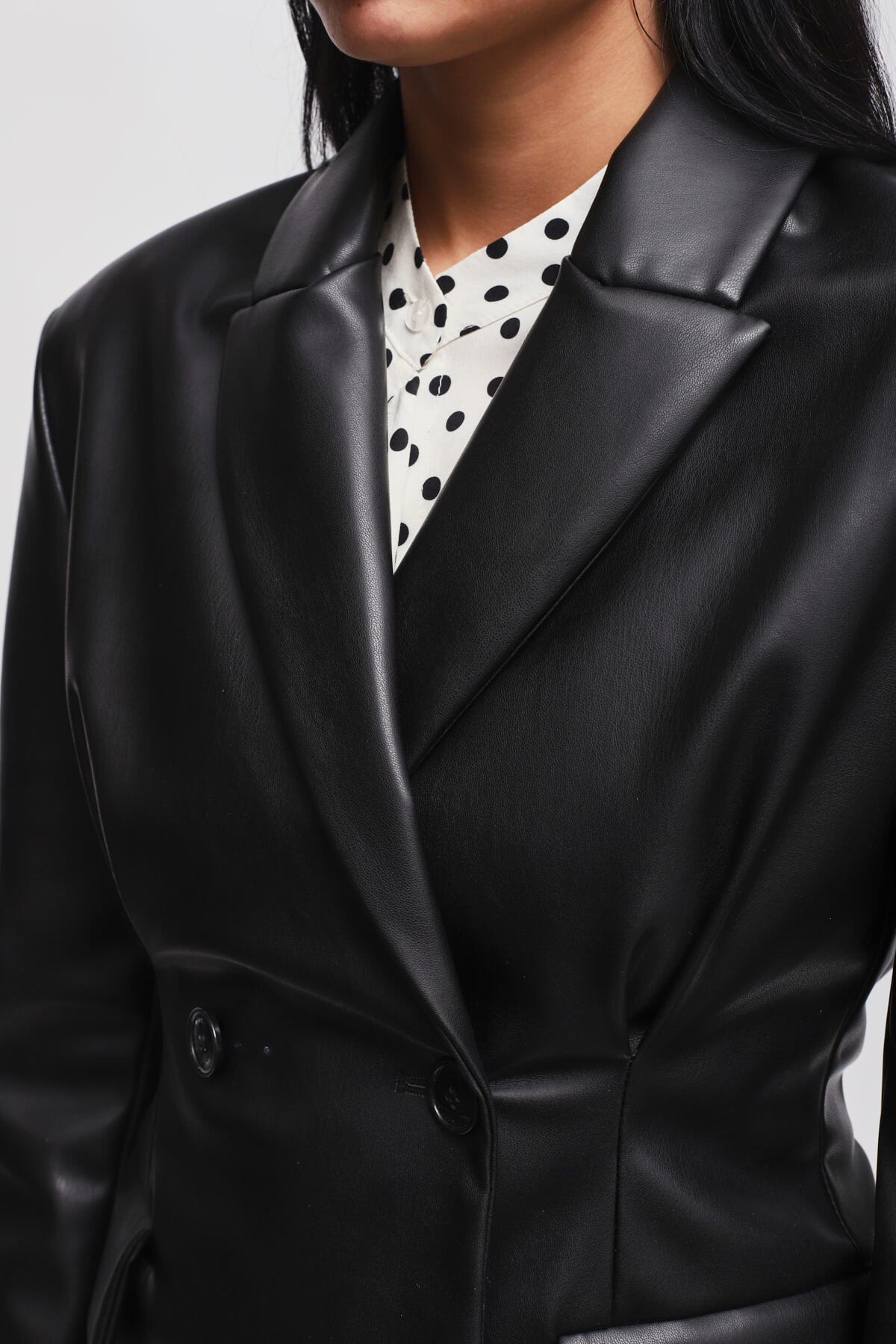 Maryley Faux Leather Double-breasted Jacket