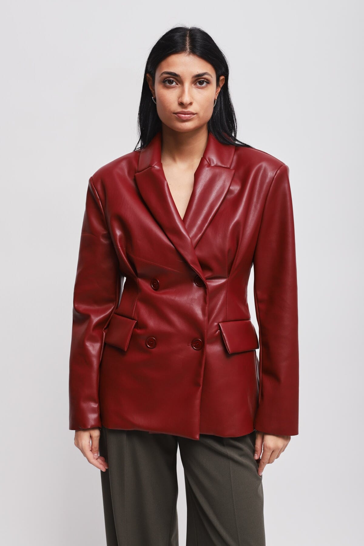 Maryley Faux Leather Double-breasted Jacket