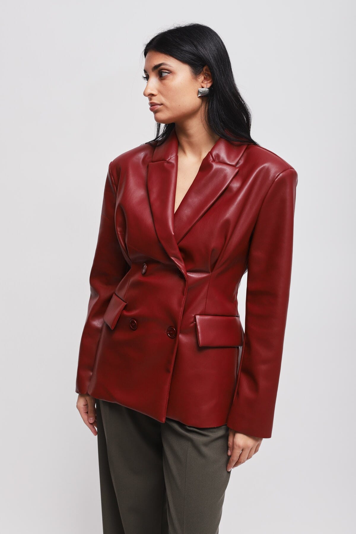 Maryley Faux Leather Double-breasted Jacket