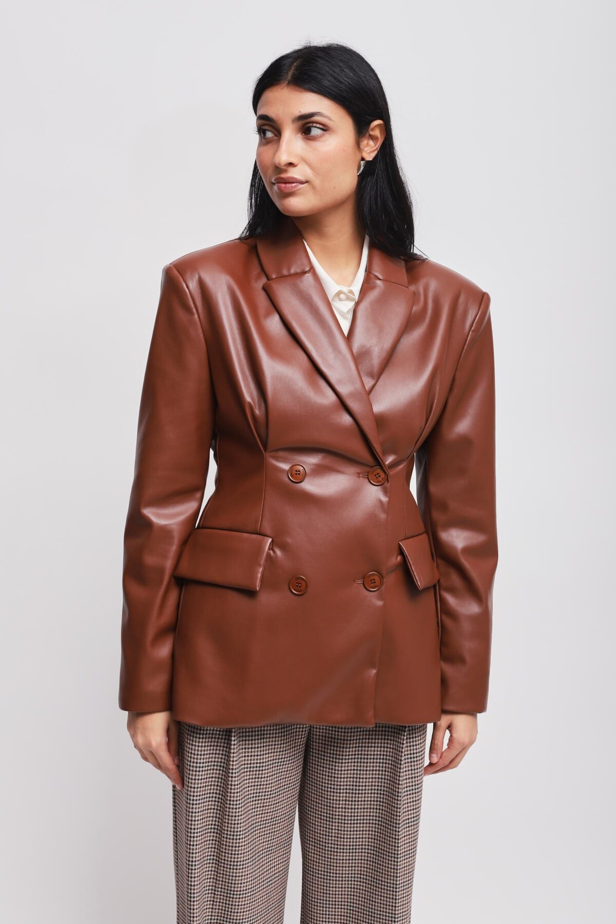 Maryley Faux Leather Double-breasted Jacket