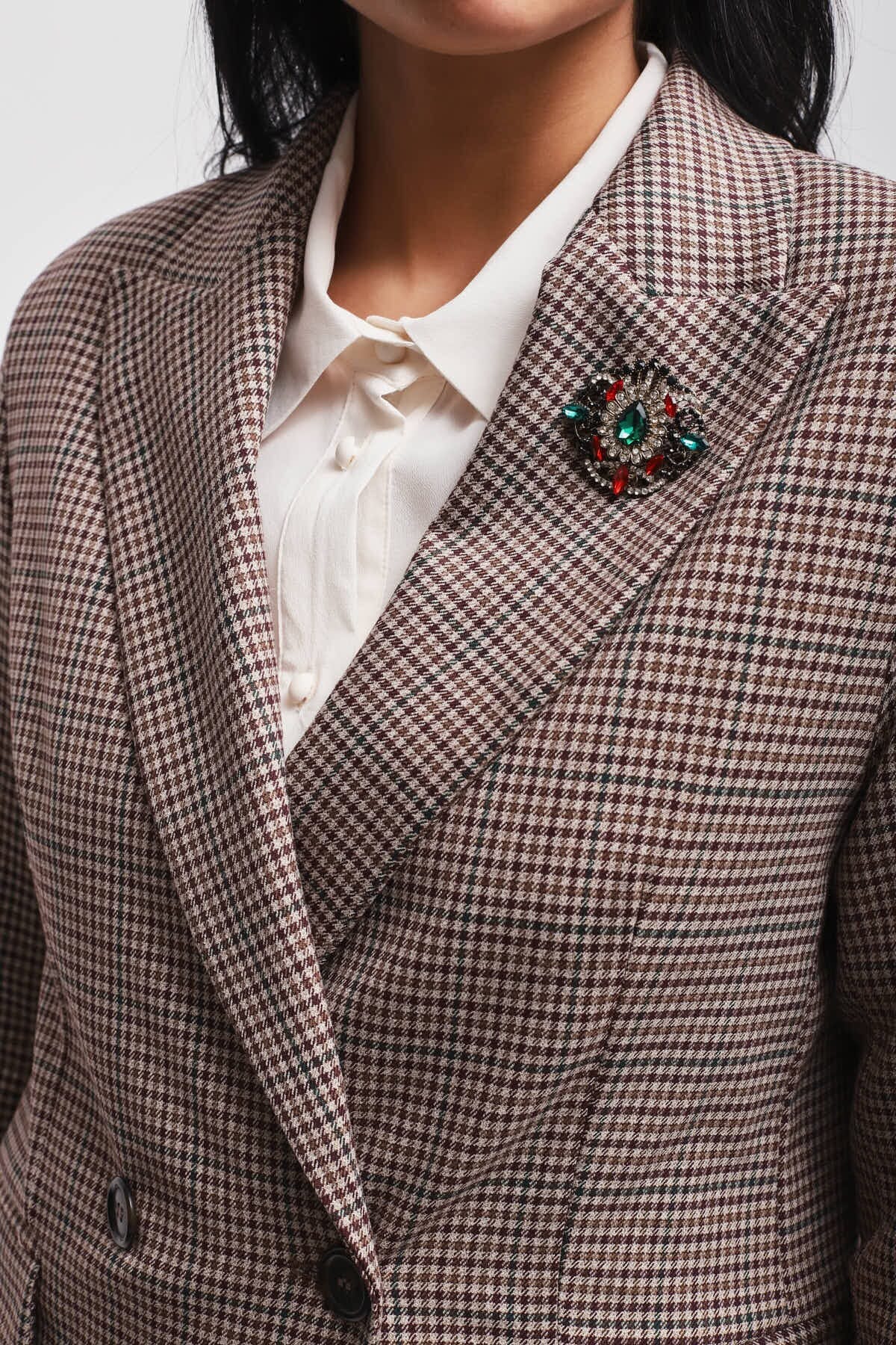 Giacca Pied De Poule Con Spilla Maryley