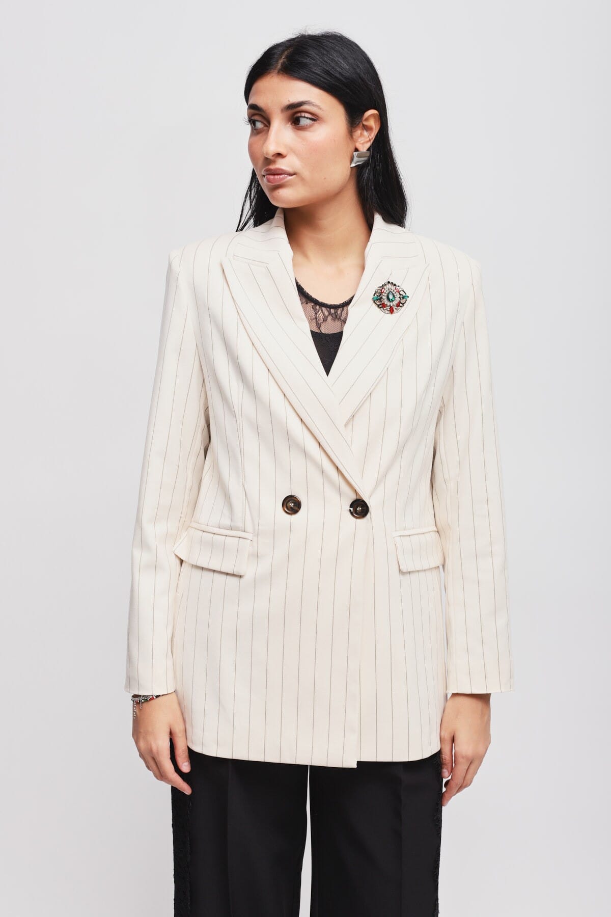 Pinstripe Jacket With Maryley Pin