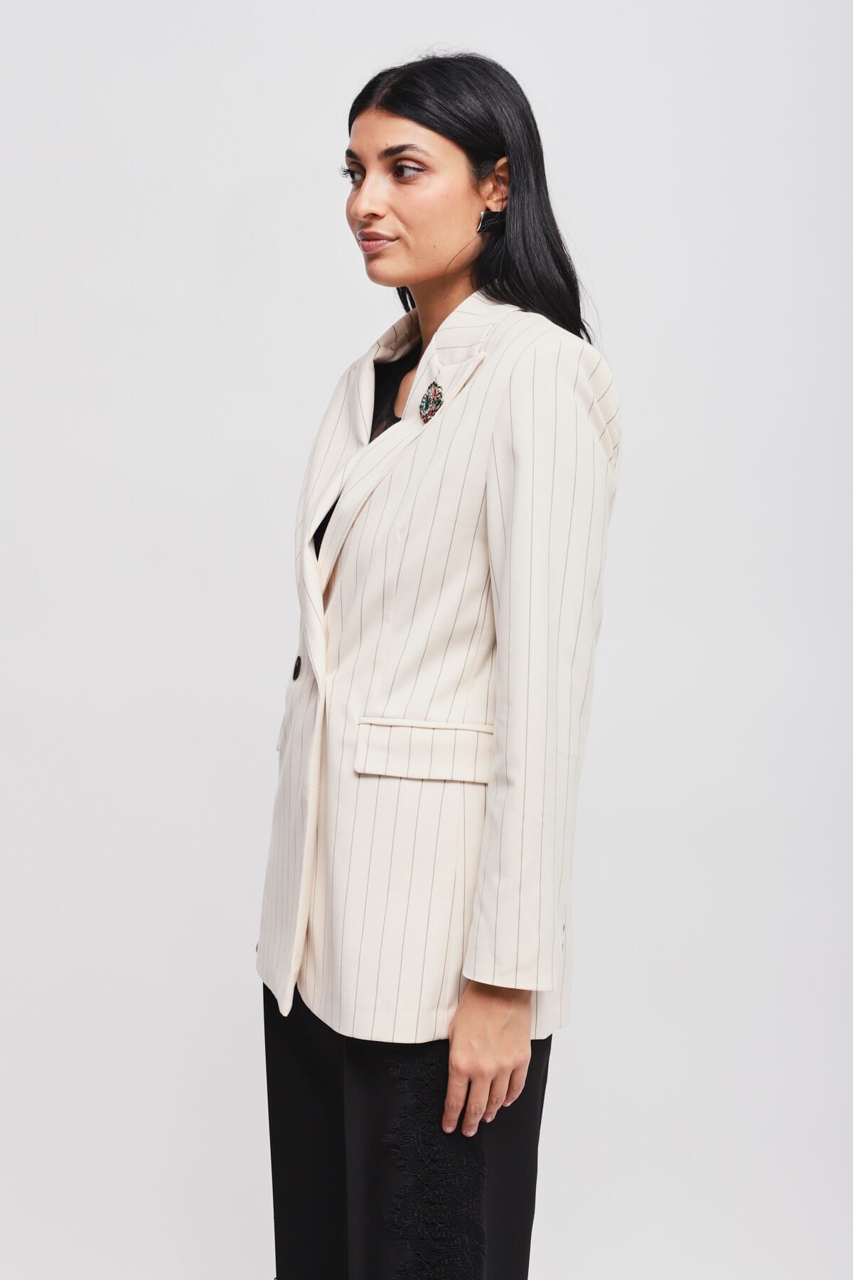 Pinstripe Jacket With Maryley Pin