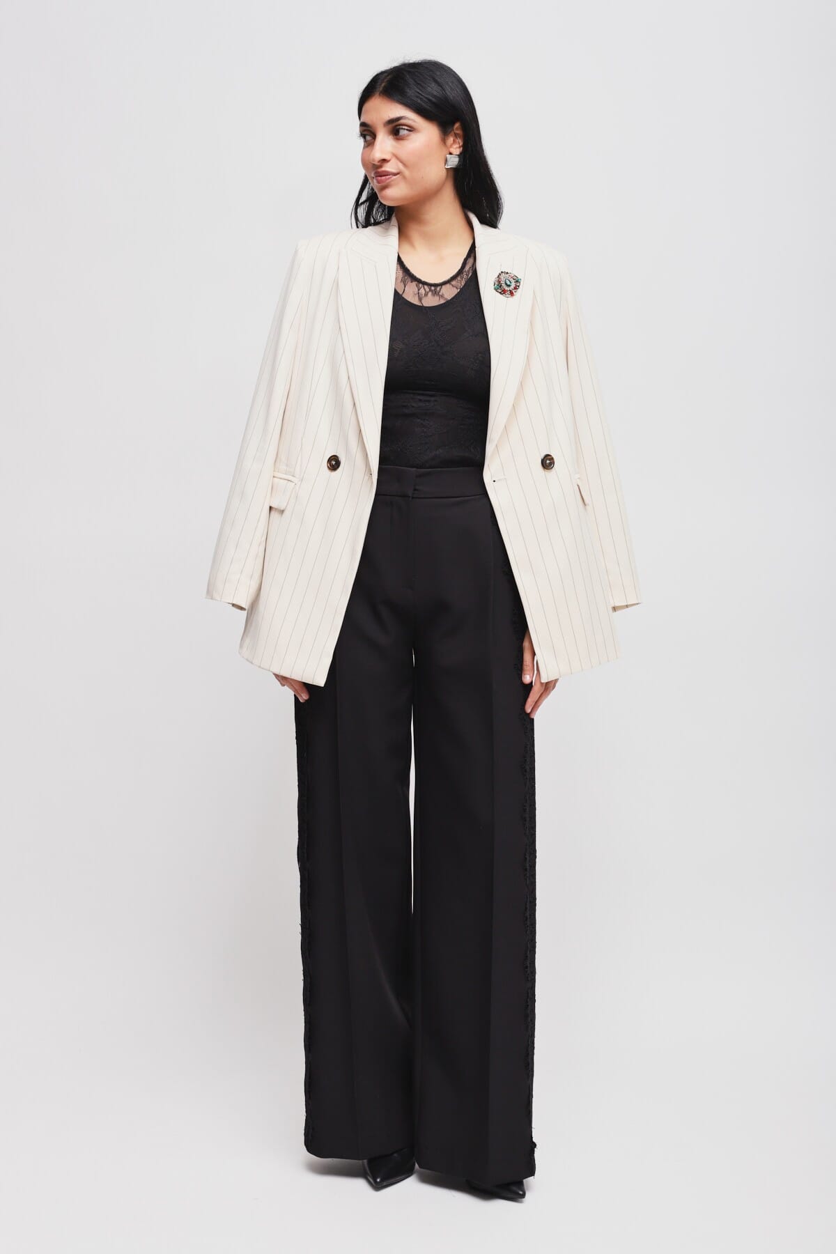 Pinstripe Jacket With Maryley Pin