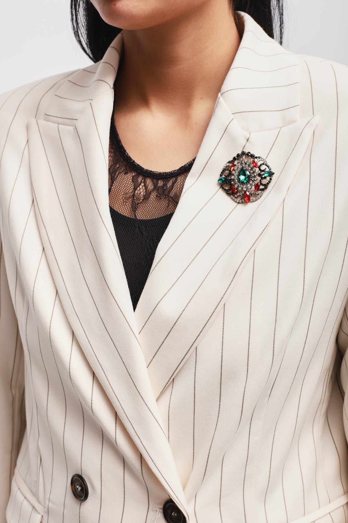 Pinstripe Jacket With Maryley Pin