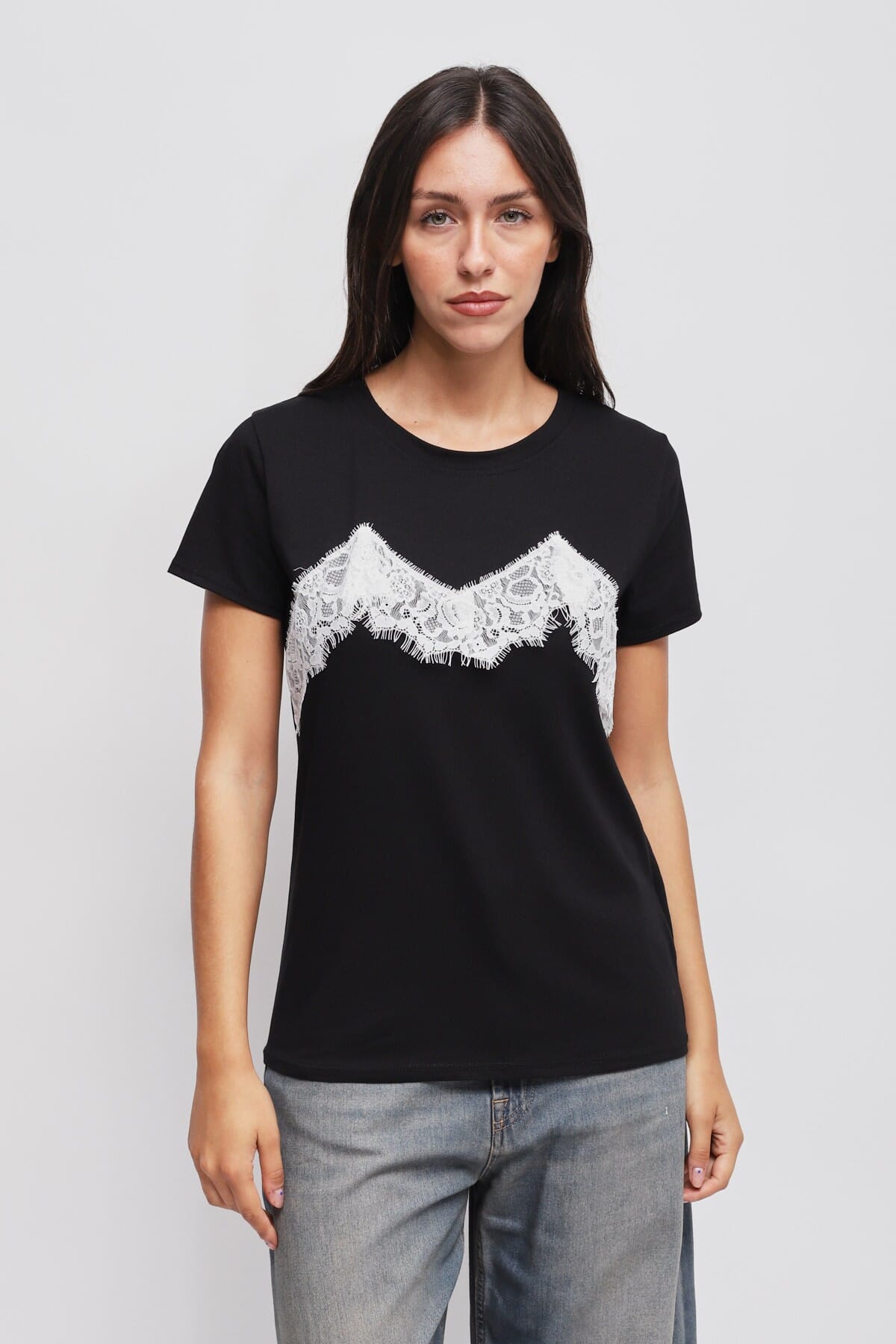 T-Shirt Con Applicazioni In Pizzo Maryley