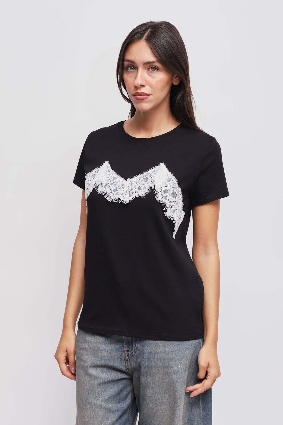 T-Shirt Con Applicazioni In Pizzo Maryley