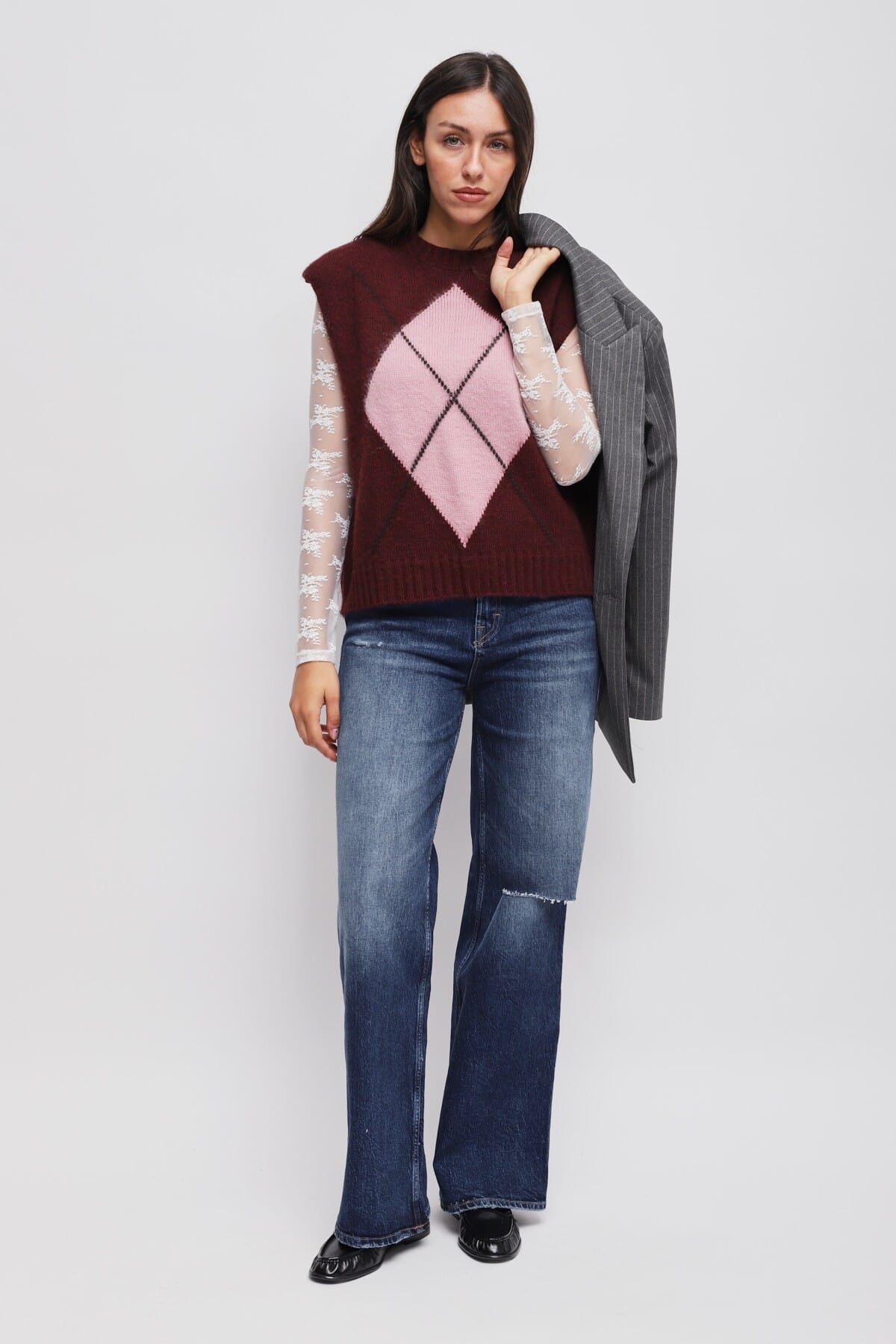 Gilet In Maglia A Rombi Con Spalle Imbottite Maryley