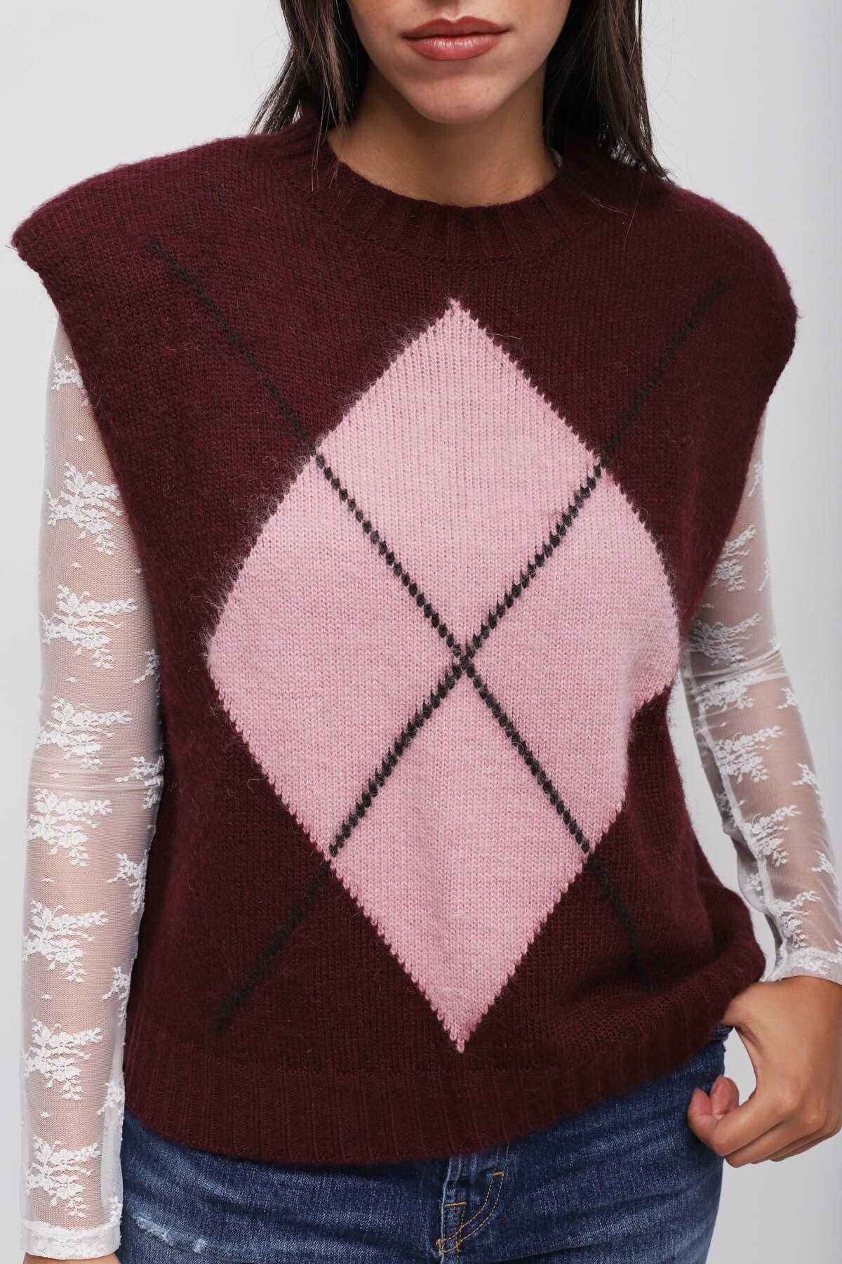 Gilet In Maglia A Rombi Con Spalle Imbottite Maryley