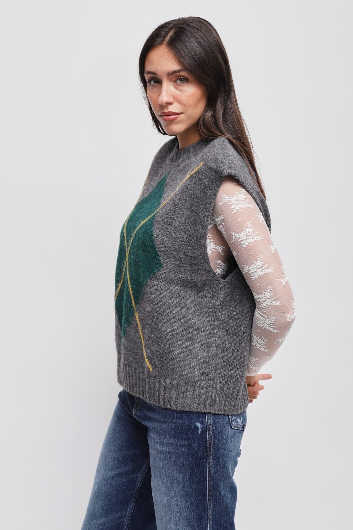 Gilet In Maglia A Rombi Con Spalle Imbottite Maryley
