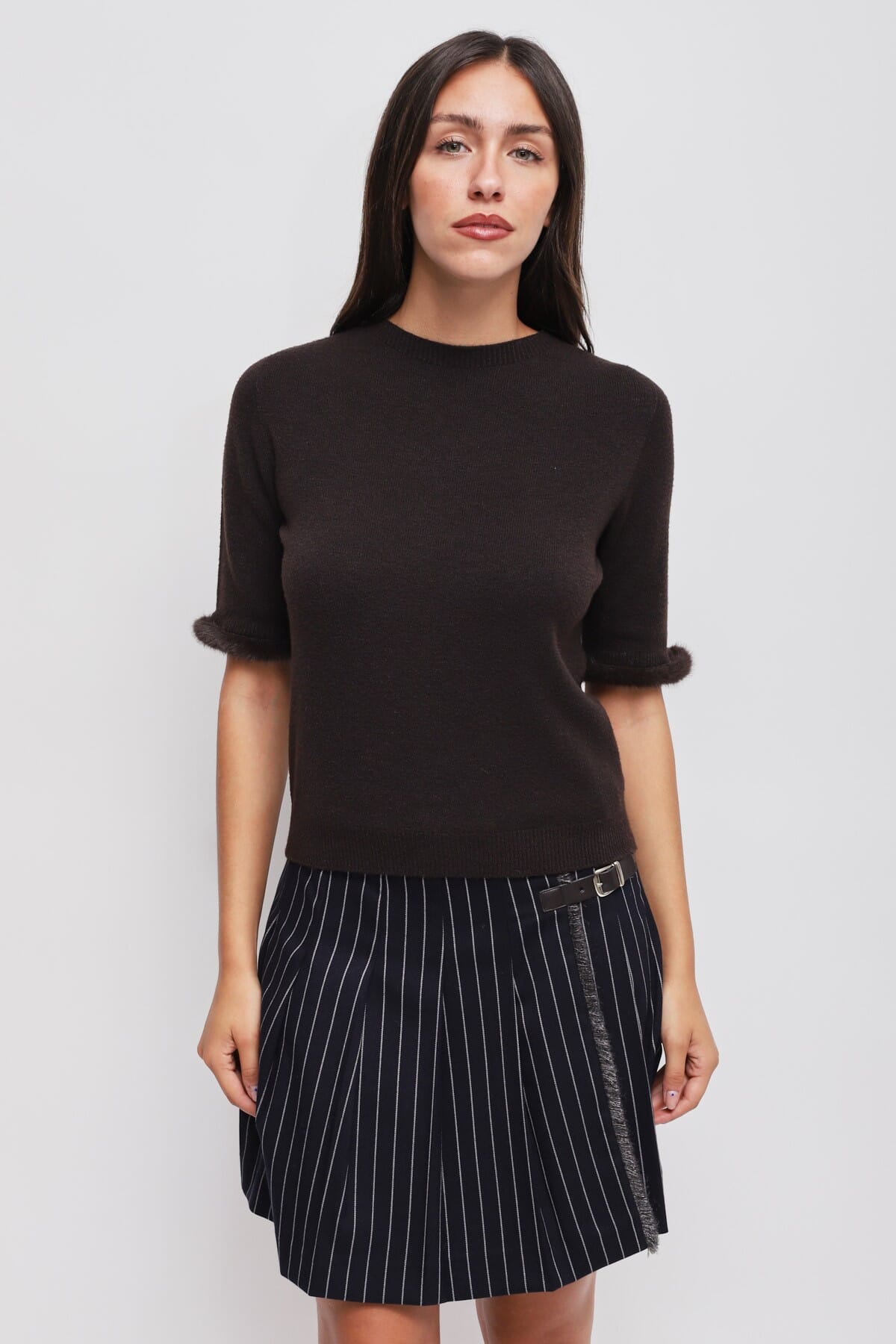 Maryley Short-Sleeved Sweater With Faux Fur Detail