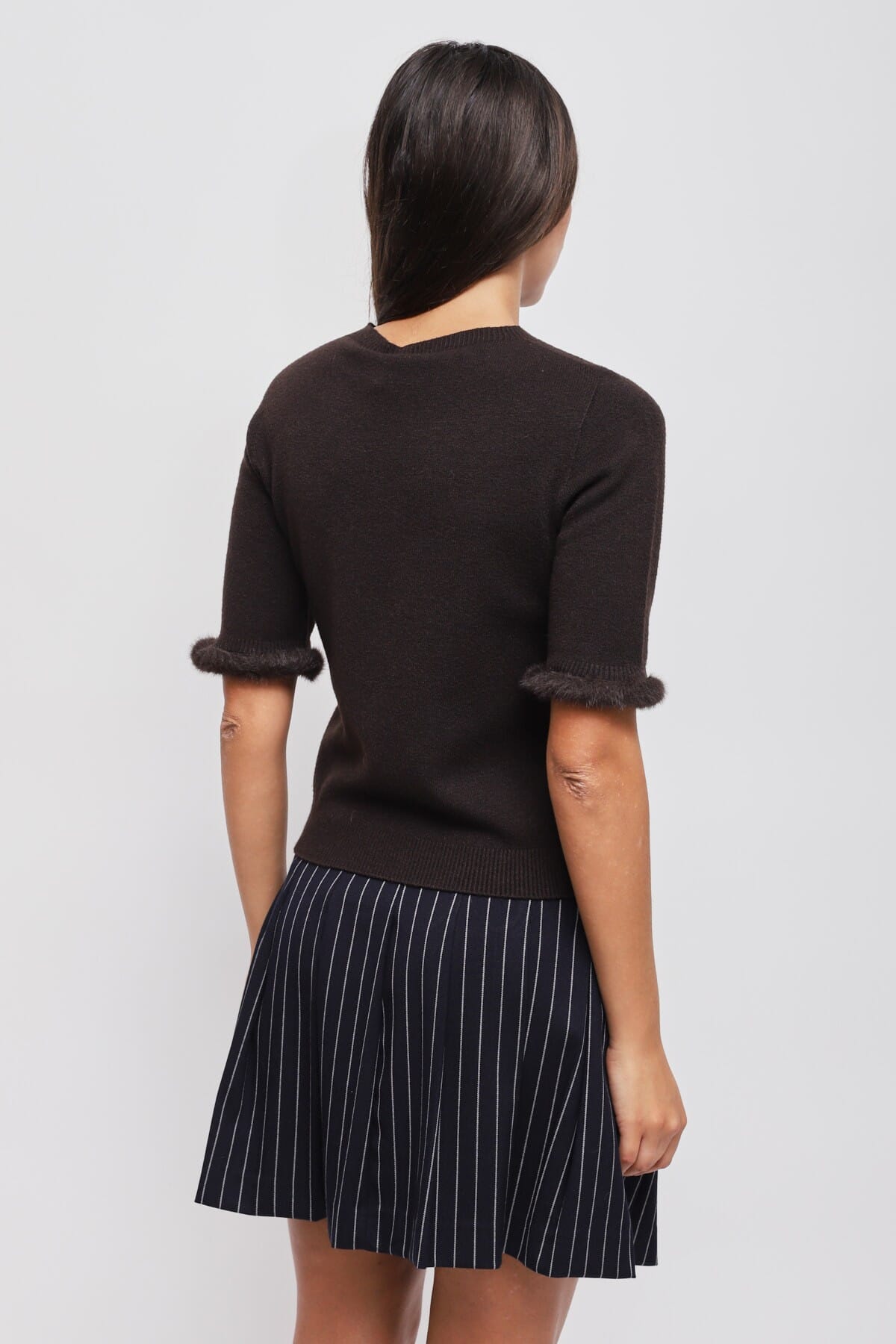 Maryley Short-Sleeved Sweater With Faux Fur Detail