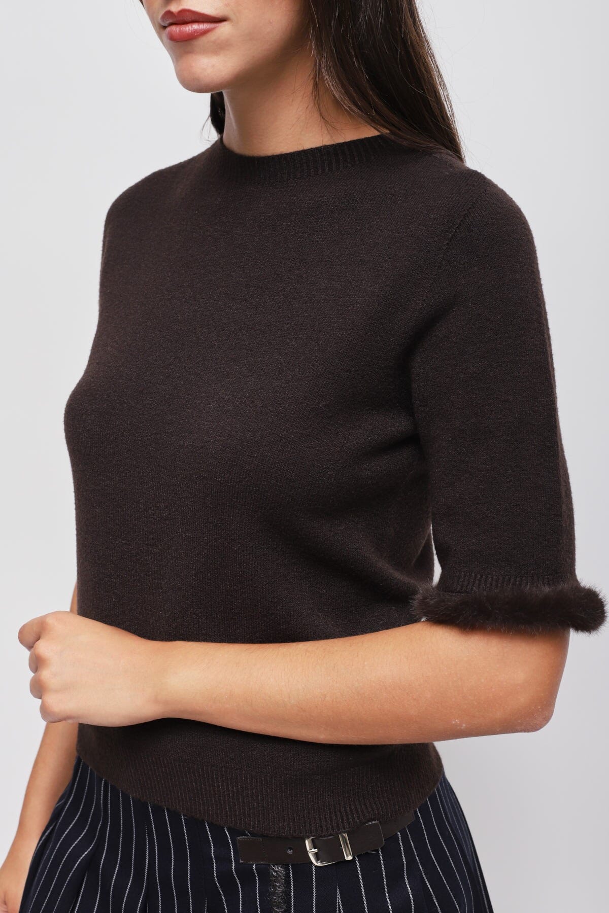 Maryley Short-Sleeved Sweater With Faux Fur Detail