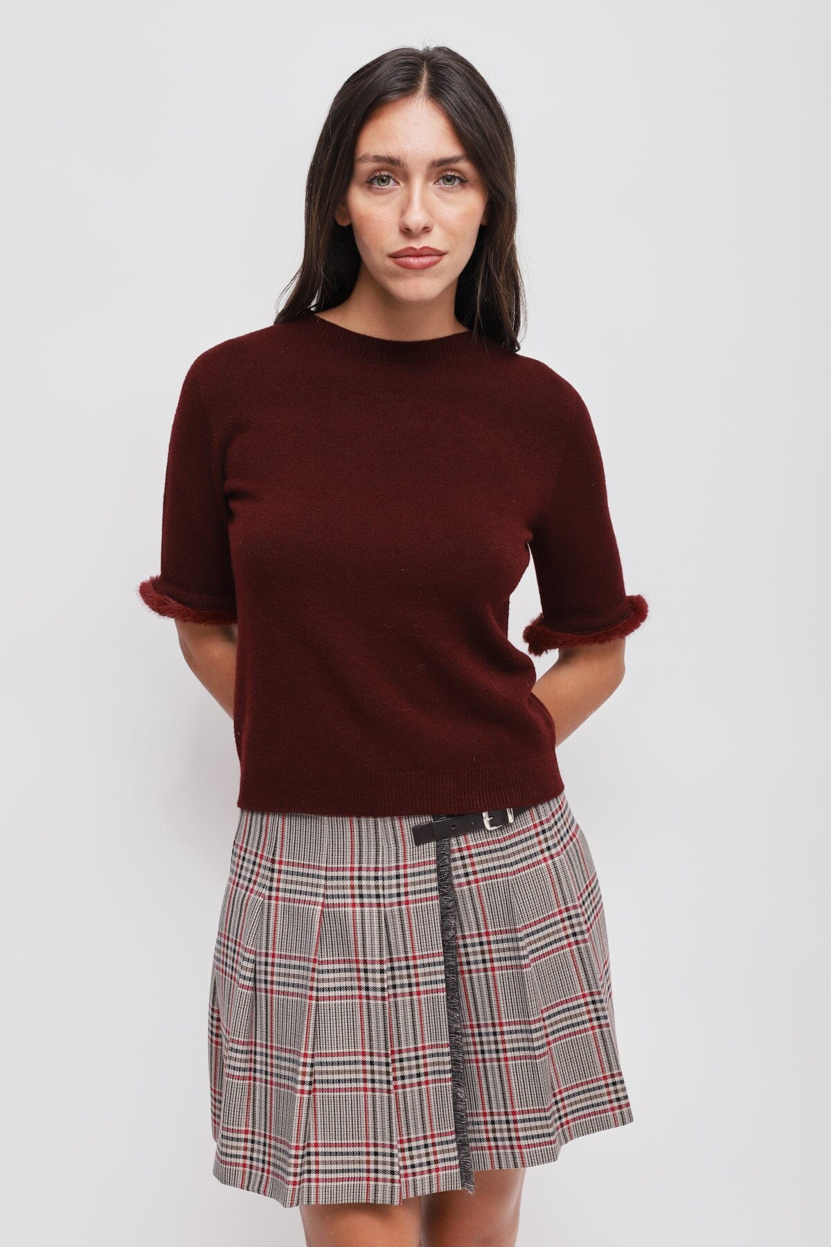 Maryley Short-Sleeved Sweater With Faux Fur Detail