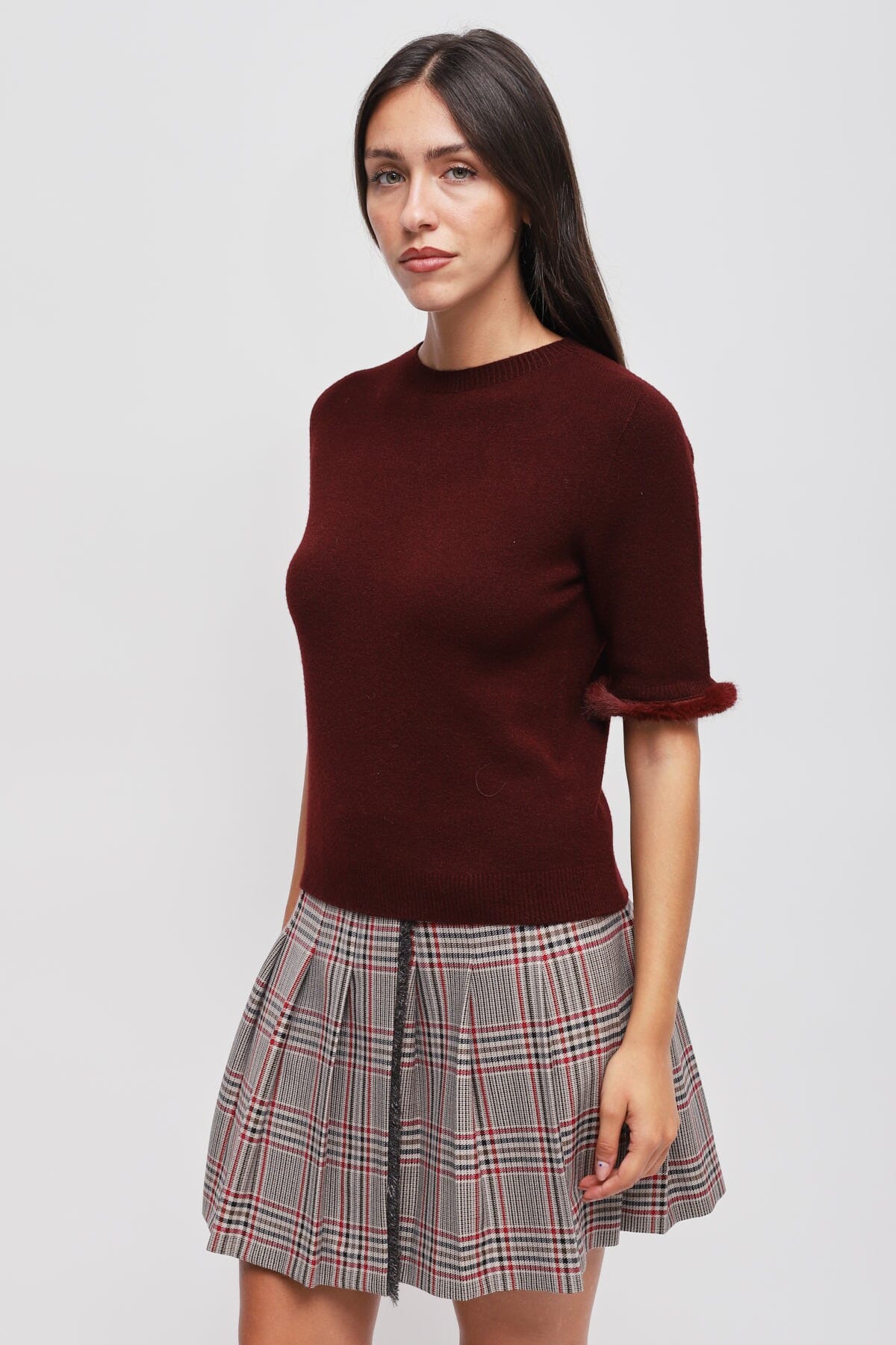Maryley Short-Sleeved Sweater With Faux Fur Detail
