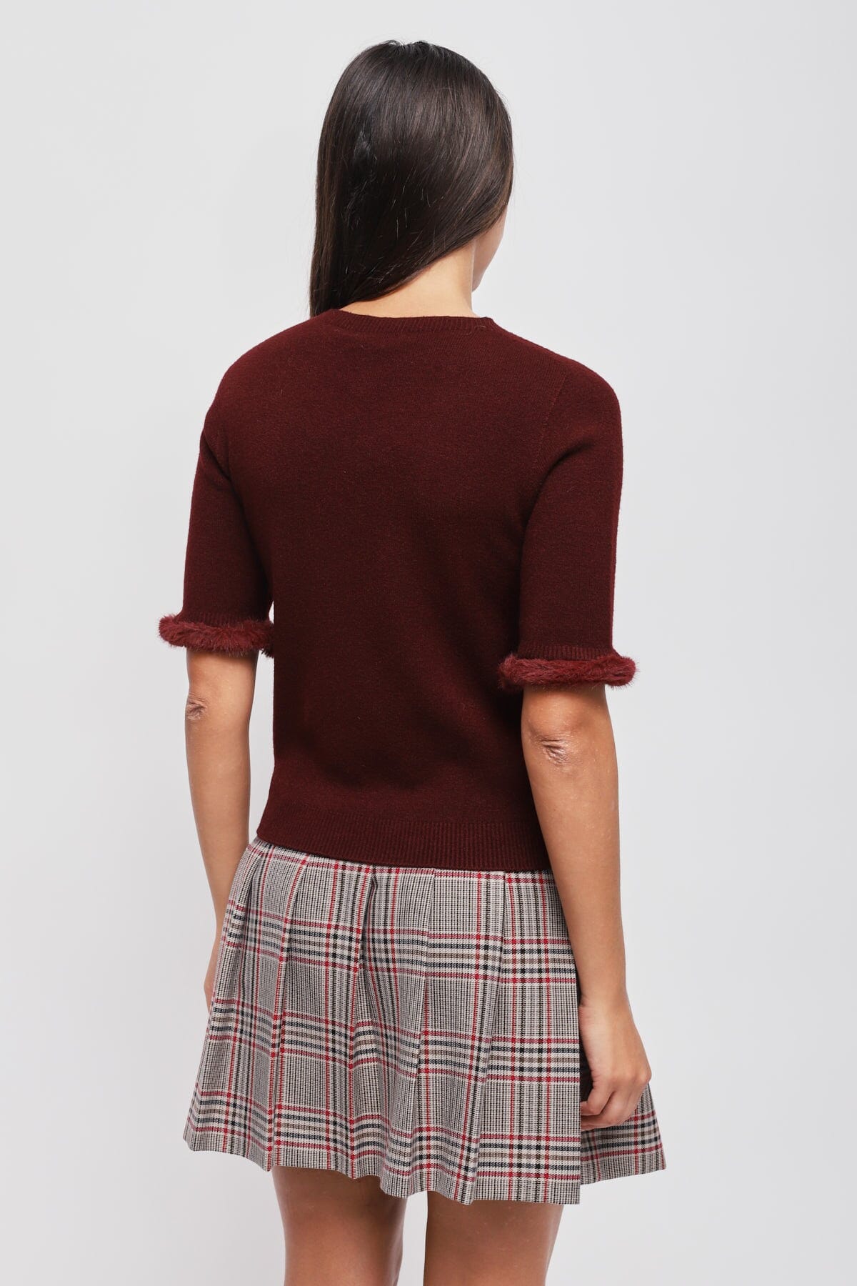 Maryley Short-Sleeved Sweater With Faux Fur Detail