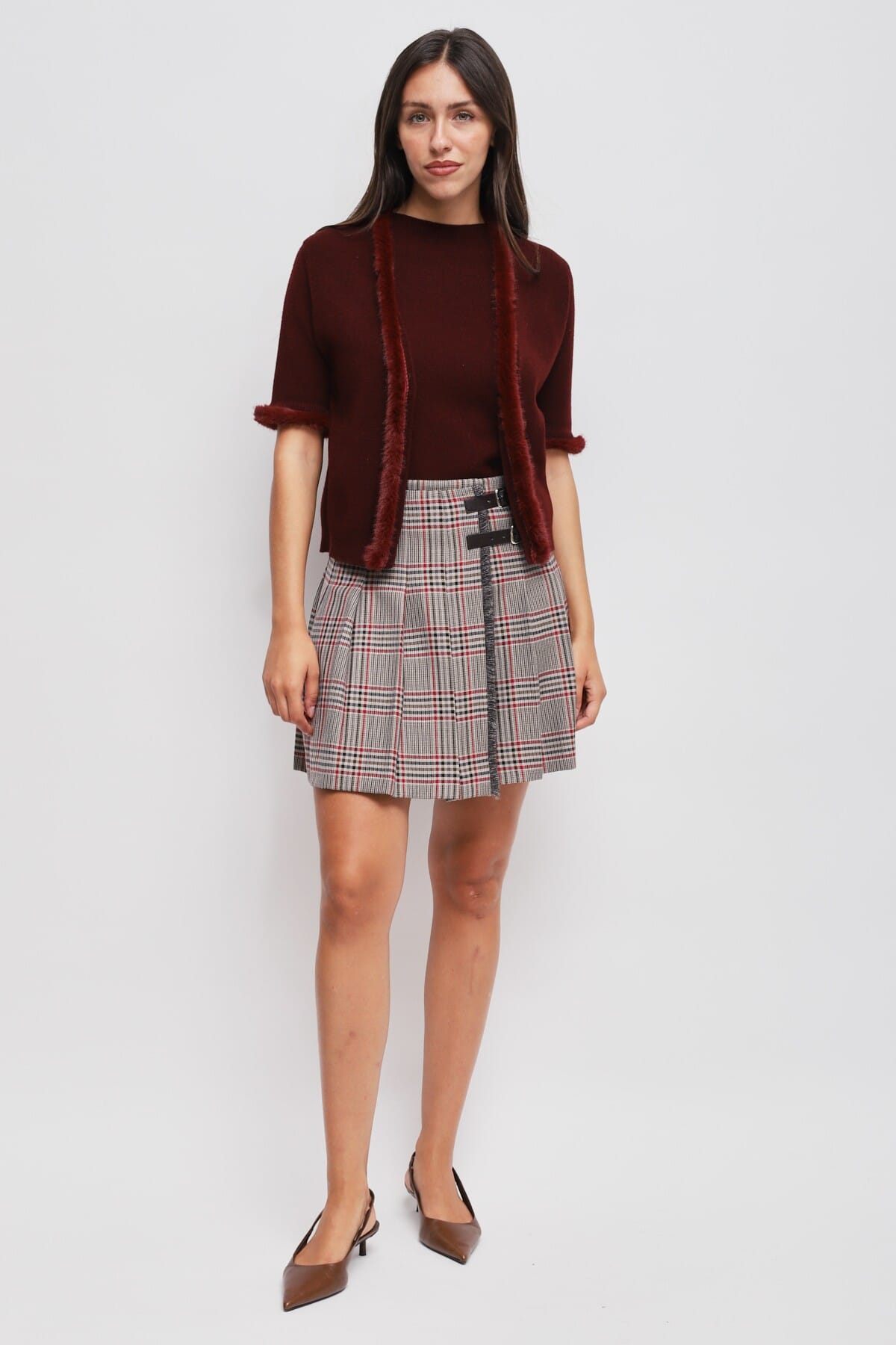 Maryley Short-Sleeved Sweater With Faux Fur Detail