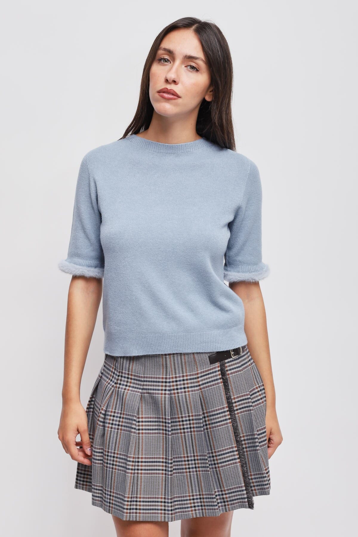 Maryley Short-Sleeved Sweater With Faux Fur Detail