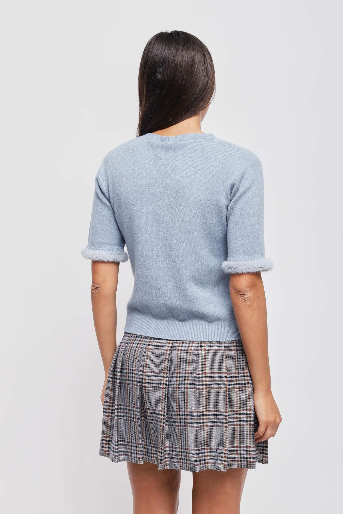 Maryley Short-Sleeved Sweater With Faux Fur Detail