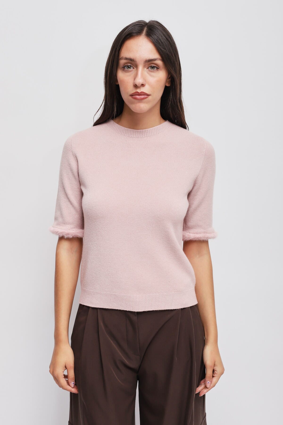 Maryley Short-Sleeved Sweater With Faux Fur Detail