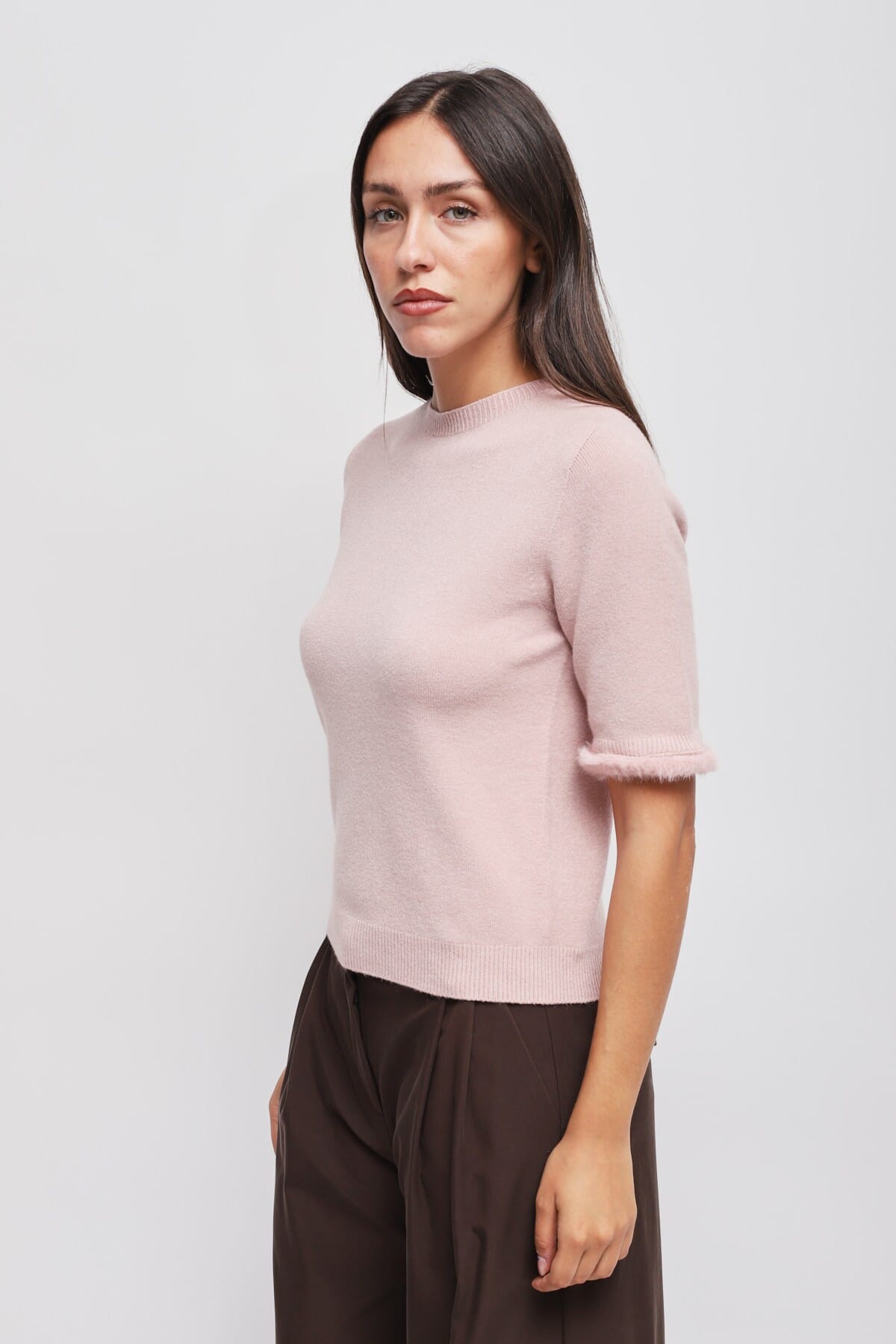 Maryley Short-Sleeved Sweater With Faux Fur Detail