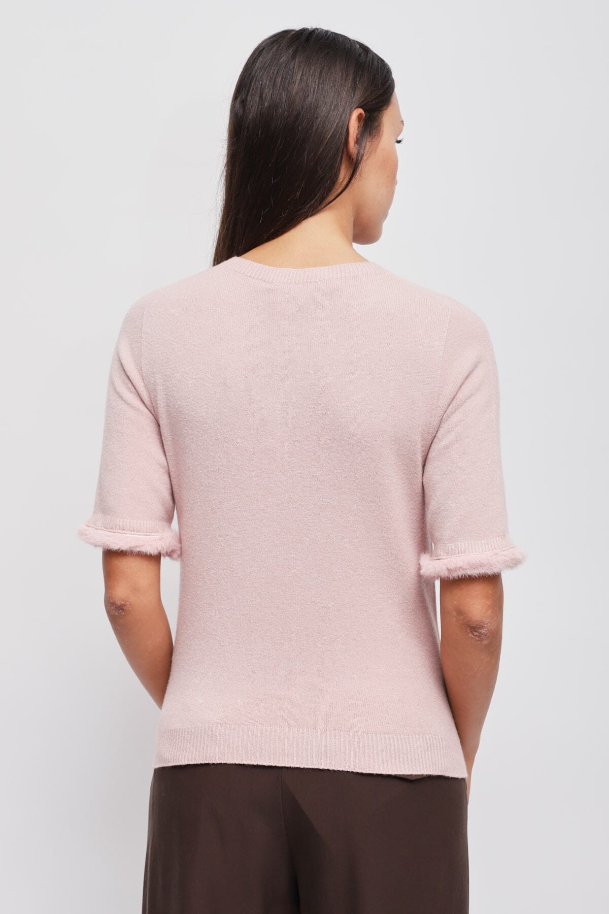 Maryley Short-Sleeved Sweater With Faux Fur Detail