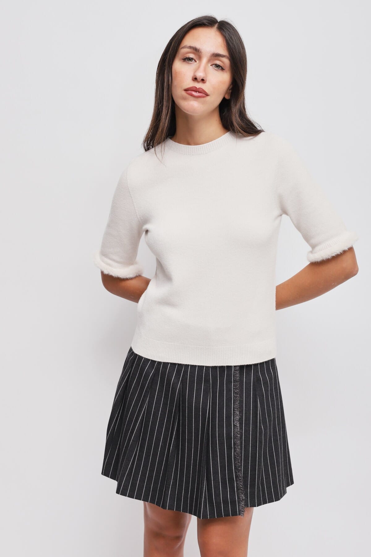Maryley Short-Sleeved Sweater With Faux Fur Detail